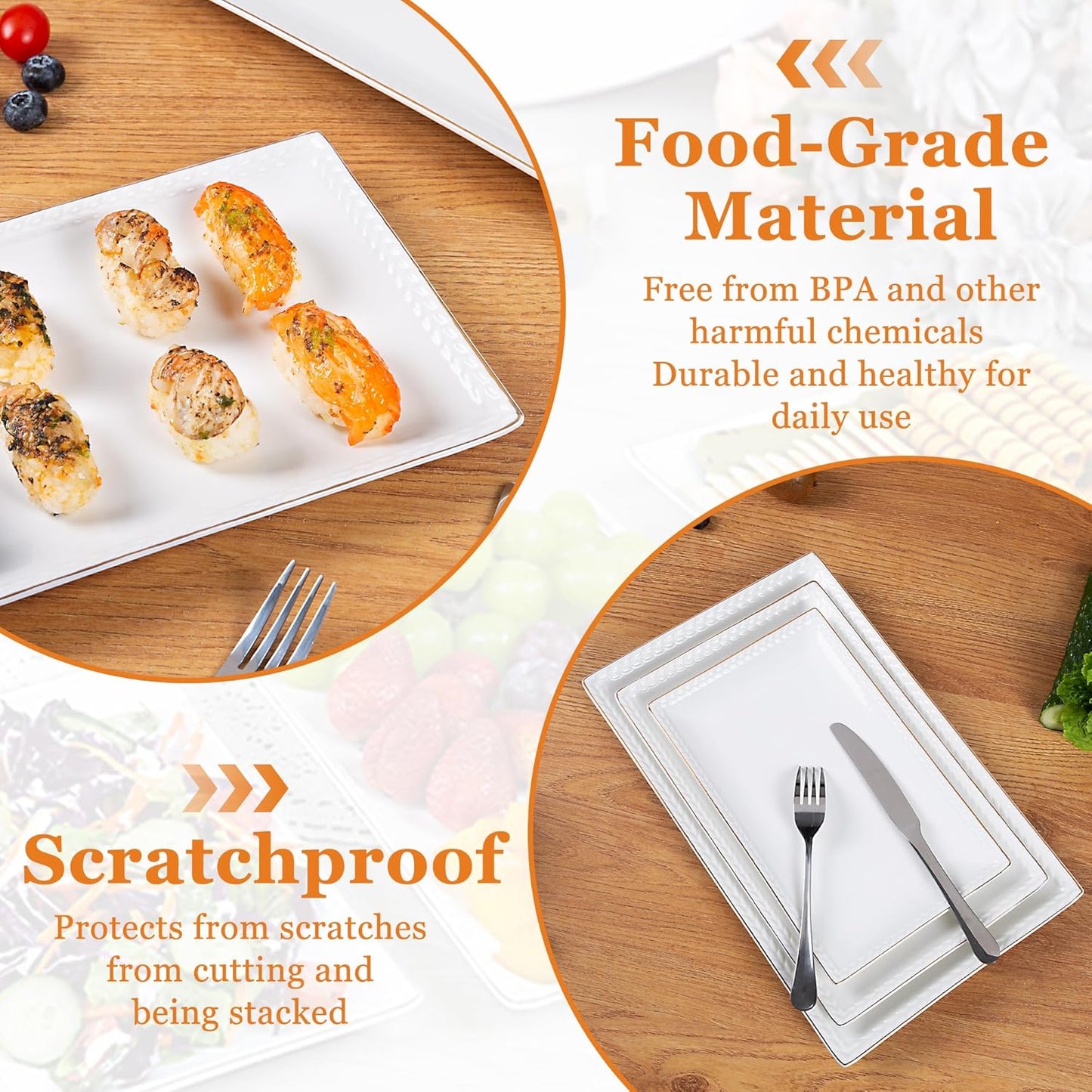 Kassel Ceramic Serving Platter Set | 14”/12” /10” Rectangular Serving Trays for Entertaining at Parties and Weddings | Oven Safe Large Serving Trays for Tacos, Steak, and Cake