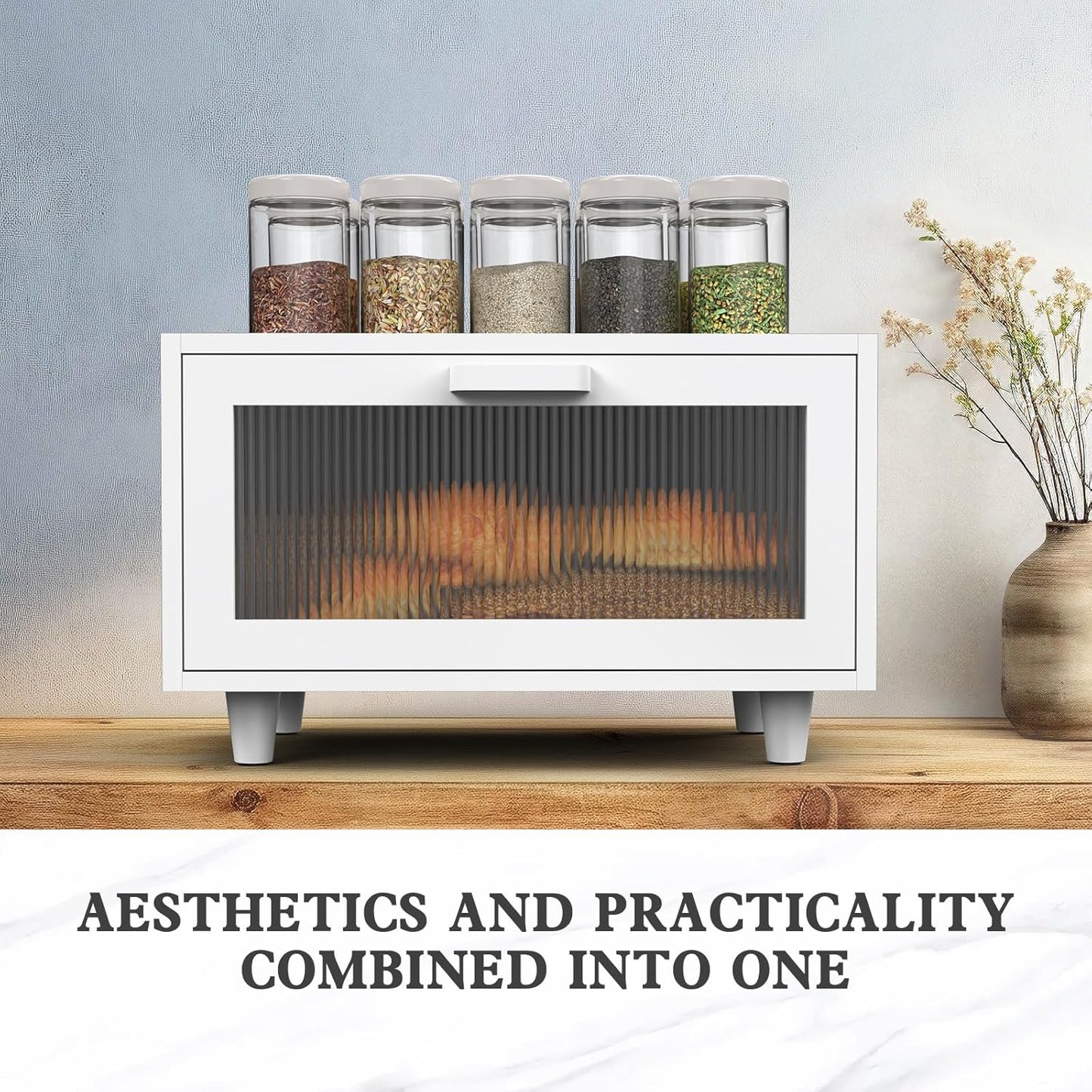 Bread Box for Kitchen Countertop Farmhouse Bread Holder Bread Storage Wooden Bread Container White