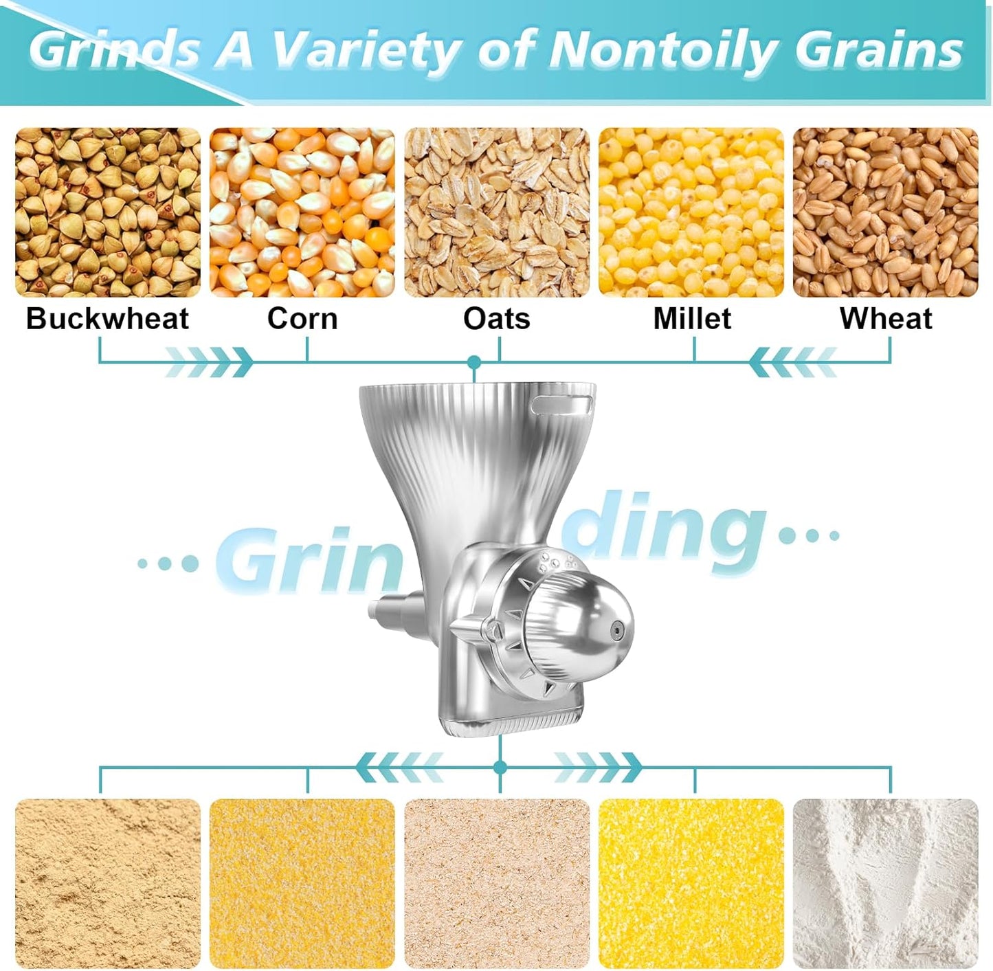 Grain Mill Attachment for Kitchenaid Stand Mixer, Kitchen Aid Accessories and Attachments Flour Mill, Mixer Attachment Wheat Grinder Fit for Grinding Wheat, Corn, Oats, Buckwheat and Other Cereals