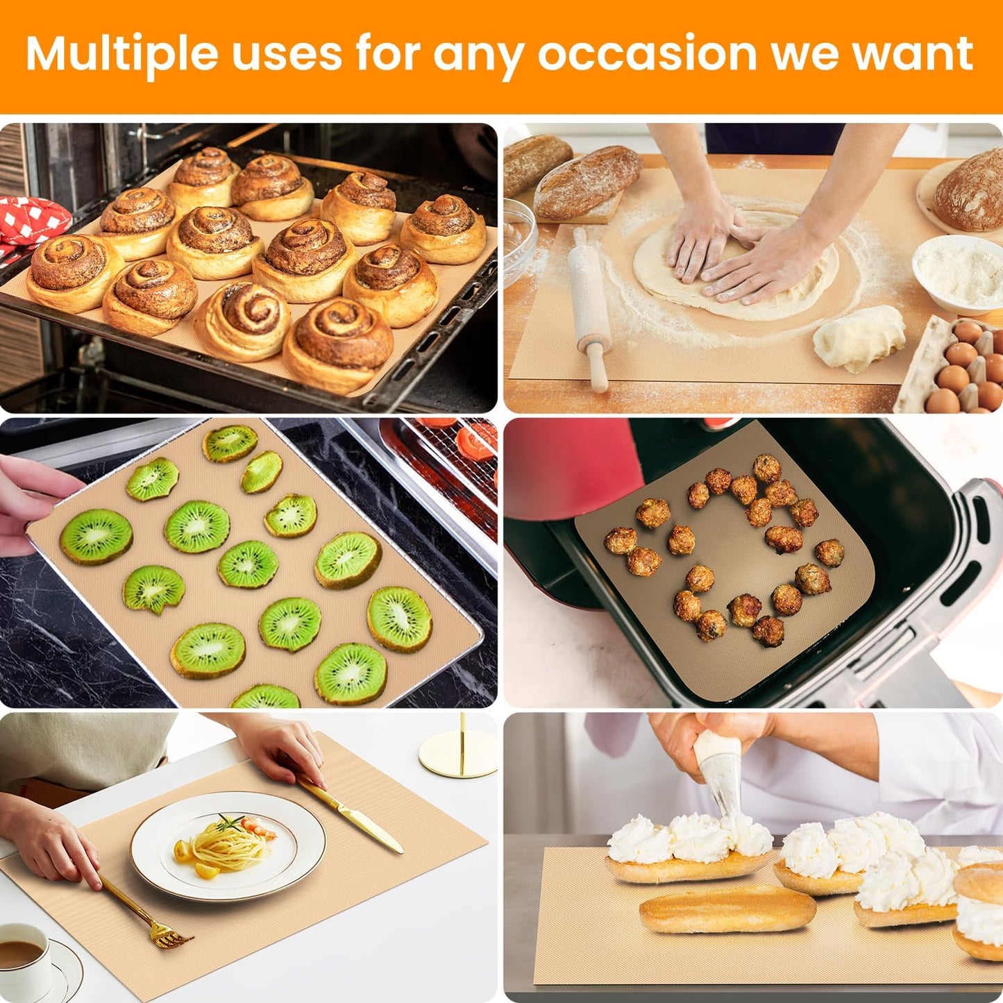 Silicone Baking Mat Roll-Non-slip Silicone Kitchen Counter Mat, Countertop Protector, Silicone Pastry Mat, Non-Stick Reusable Air Fryer Linner, Pan Liner, Oven Liner, Freeze Dryer Mat