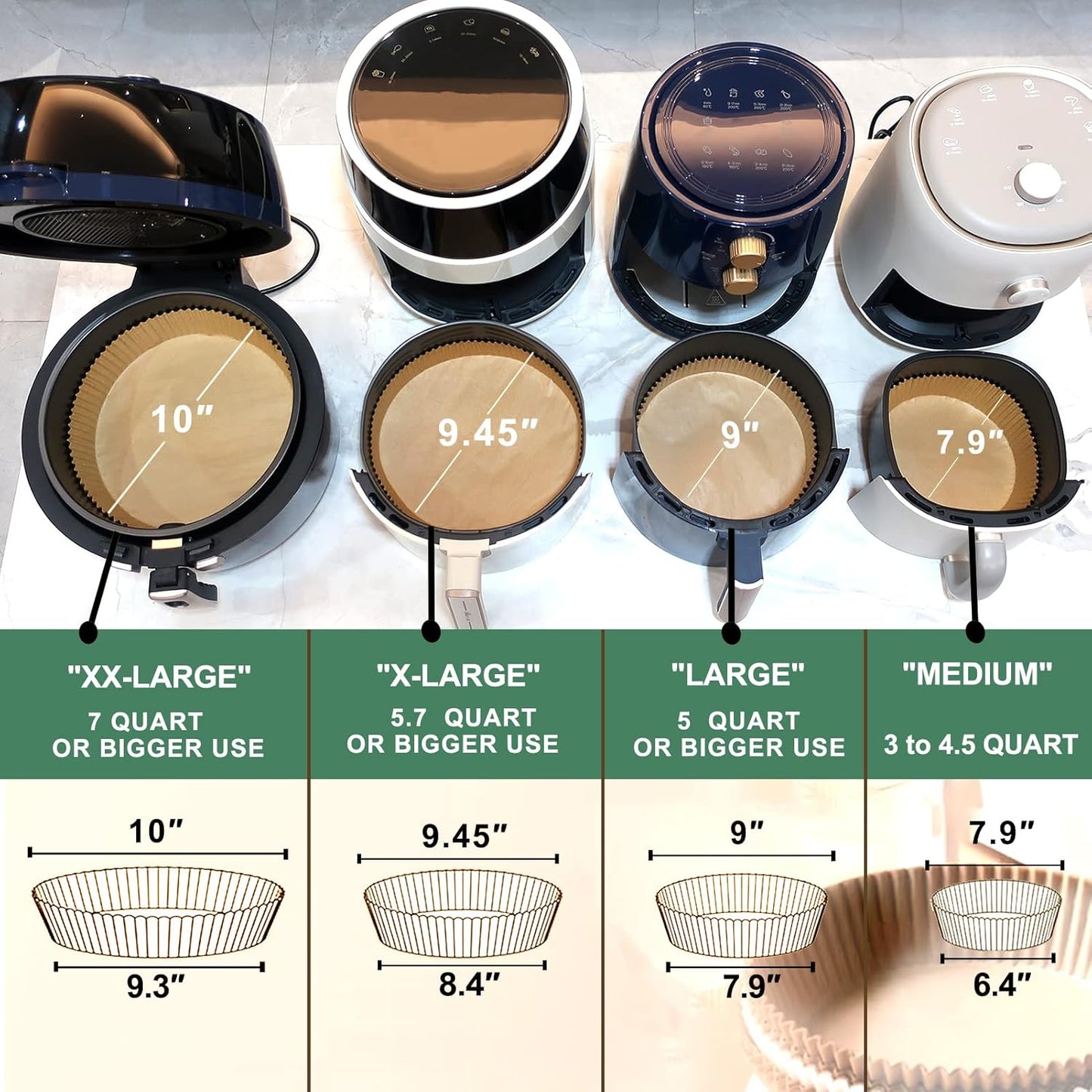 Large Air Fryer Disposable Paper Liner Round, 10 Inch Parchment Liners Non-Stick Fryer Paper Pads Baking Paper Food Grade for 7qt Power XL Air Fryer, Baking Roasting Microwave