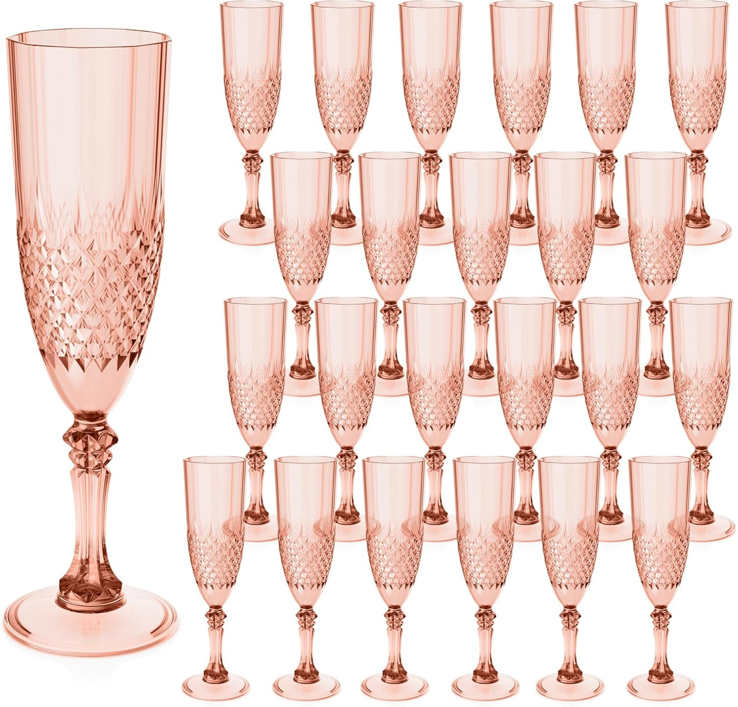 Plastic Champagne Flutes, 24PCS Rose Gold Plastic Wine Glasses Goblets Reusable Champagne Flute for Weddings, Bachelor Parties, Toasting, and Events(24,Rose Gold)