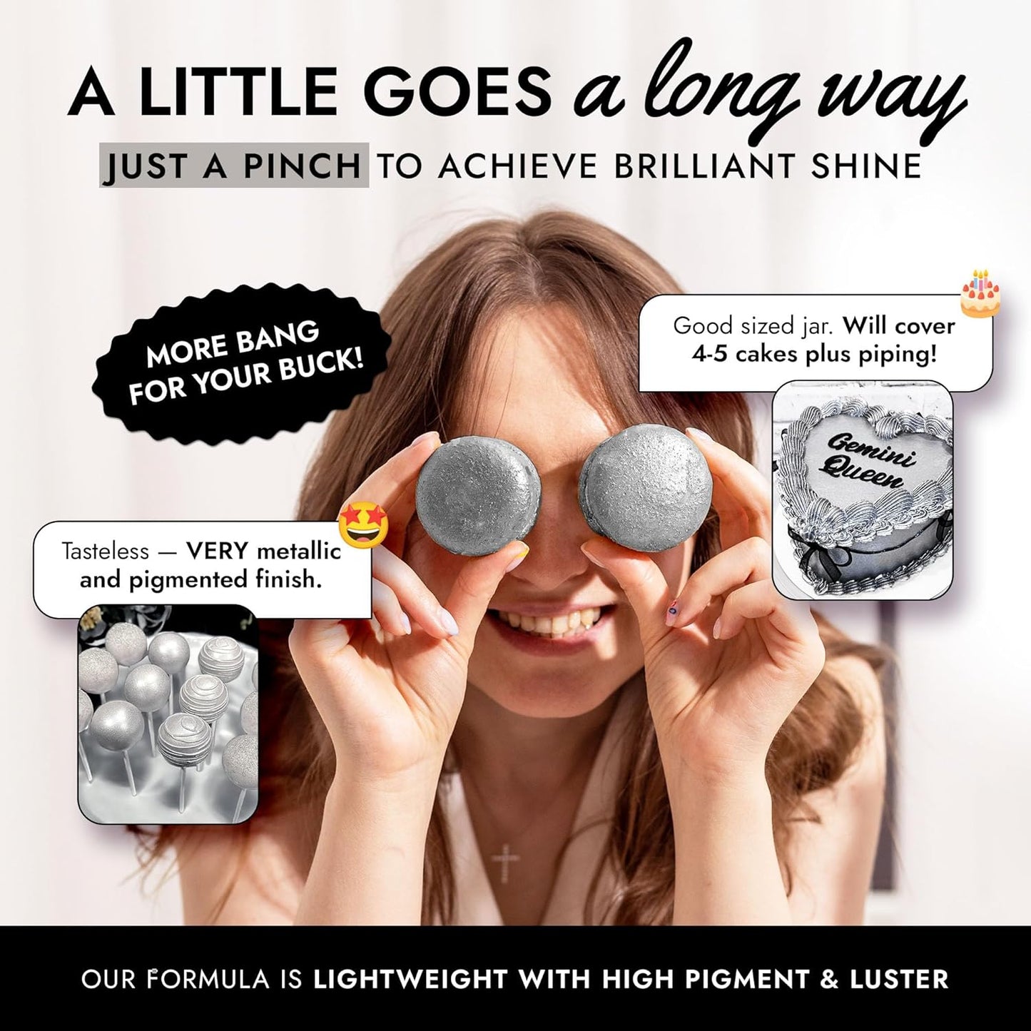 MONÉGASQUE Silver Edible Glitter for Drinks 7g – Edible Glitter for Cakes & Cocktails – Luster Dust for Drinks, Cocktail, & Cakes – Silver Cake Decorations Spray Sprinkles & Halloween Drink Shimmer