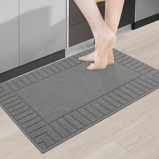 BEQHAUSE-Kitchen-Rugs-Washable-Kitchen-Mats-for-Floor Non-Slip Kitchen Mat Absorbent Kitchen Floor Mat with TPR Non Skid Backing,Grey,20”x30”