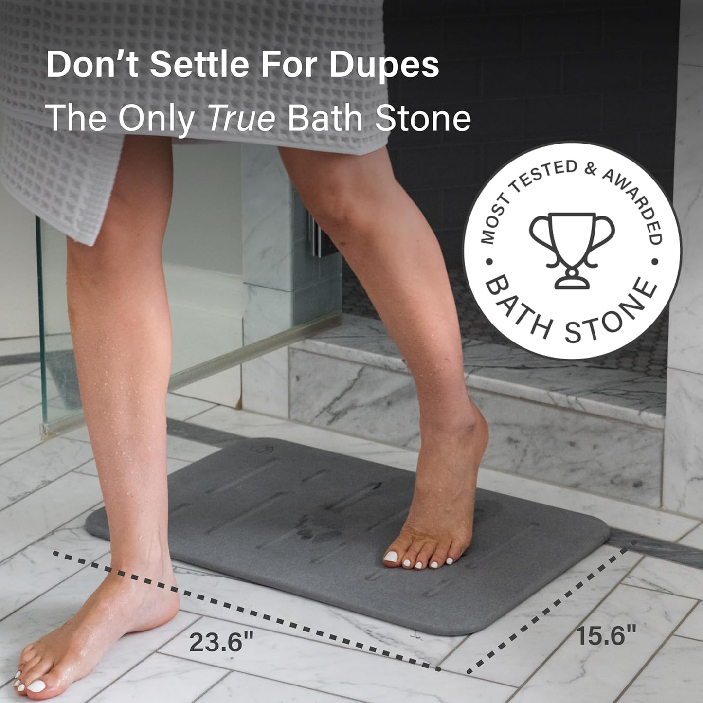 Dorai Home Bath Stone – Luxury Quick-Drying Stone Bath Mat, Non-Slip Surface, Rubberized Bottom Pad, Rain Slate