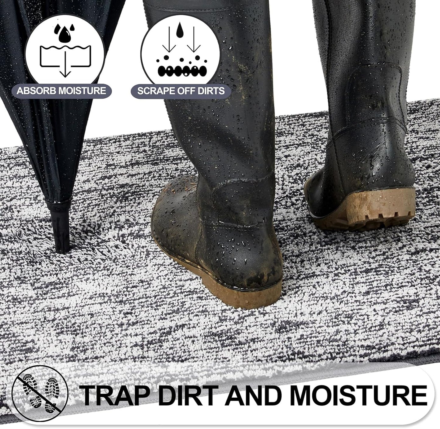 REFETONE Indoor Doormat, Front Door Mat 20"x32" Absorbent Rubber Backing Non Slip Back Door Mats, Washable Low-Profile Inside Floor Mat Door Rugs for Entryway, Resist Dirt Mud Mat for Dogs, Dark Grey