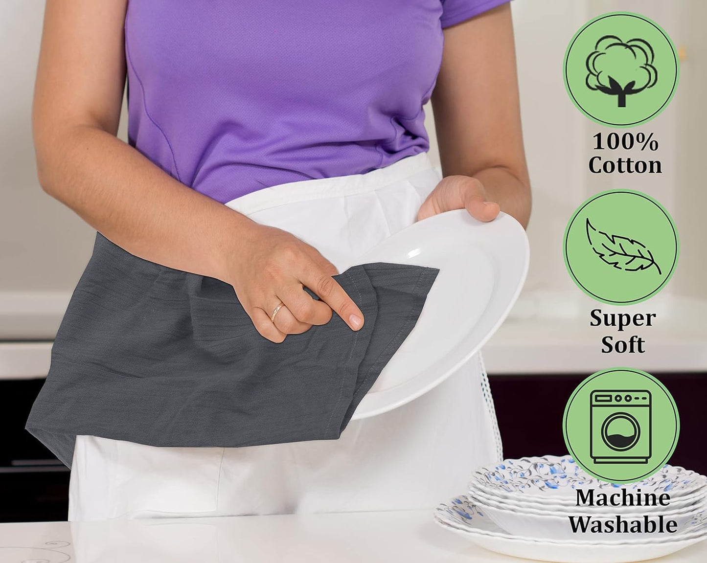 RUVANTI Flour Sack Towels 6 Pack 28x28 Inch, 100% Cotton Tea Towel, Reusable, Machine Washable, Absorbent BarTowels - Dish Cloth Perfect for Drying Dishes & Cleaning - Grey