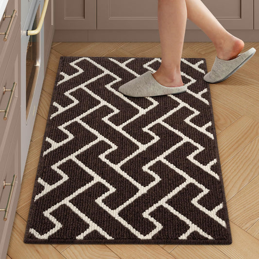 hicorfe Kitchen Rugs and Mats,Kitchen Mats for Floor,24"x35" Non Slip Runner Rug,Absorbent Resist Dirt Comfort Standing Mat Machine Washable for Entryway,Hallway,Front of Sink(Dark Brown)