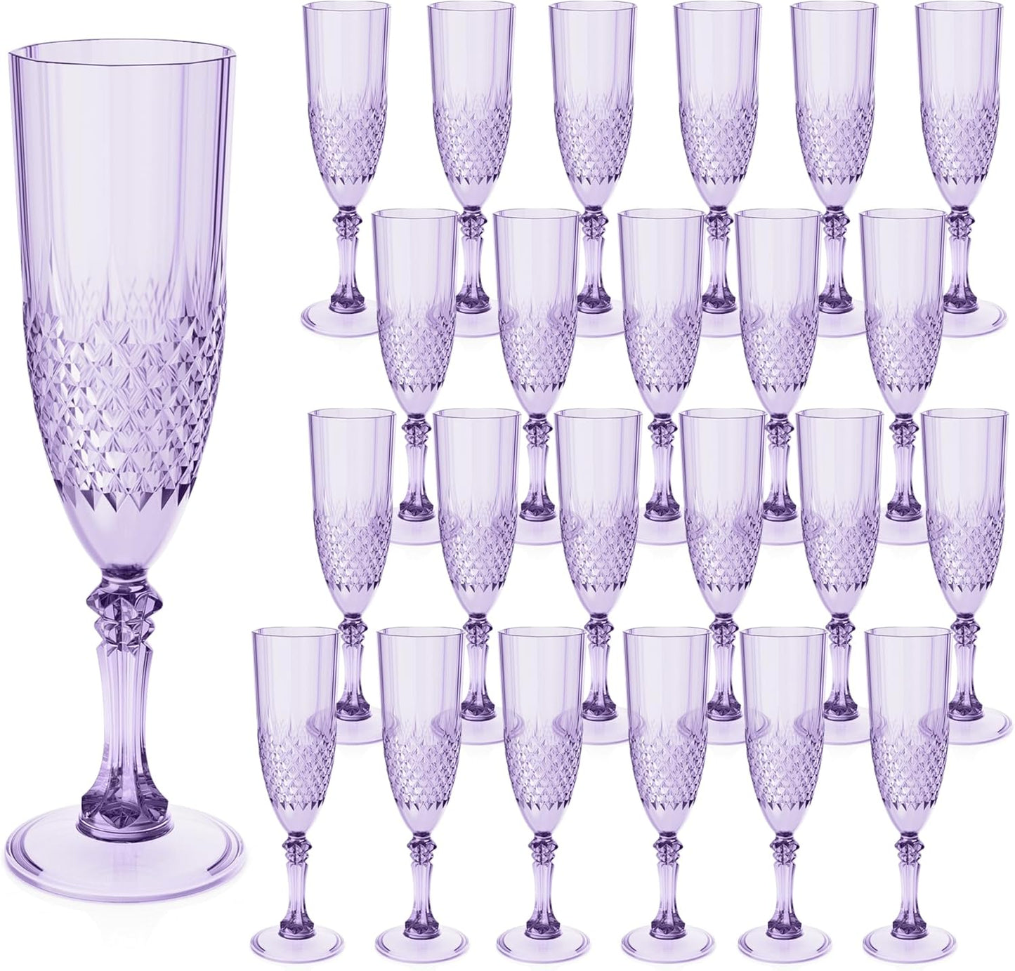 Plastic Champagne Flutes, 24PCS Purple Wine Glasses Goblets Reusable Champagne Flute for Weddings, Bachelor Parties, Toasting, and Events(24,Purple)