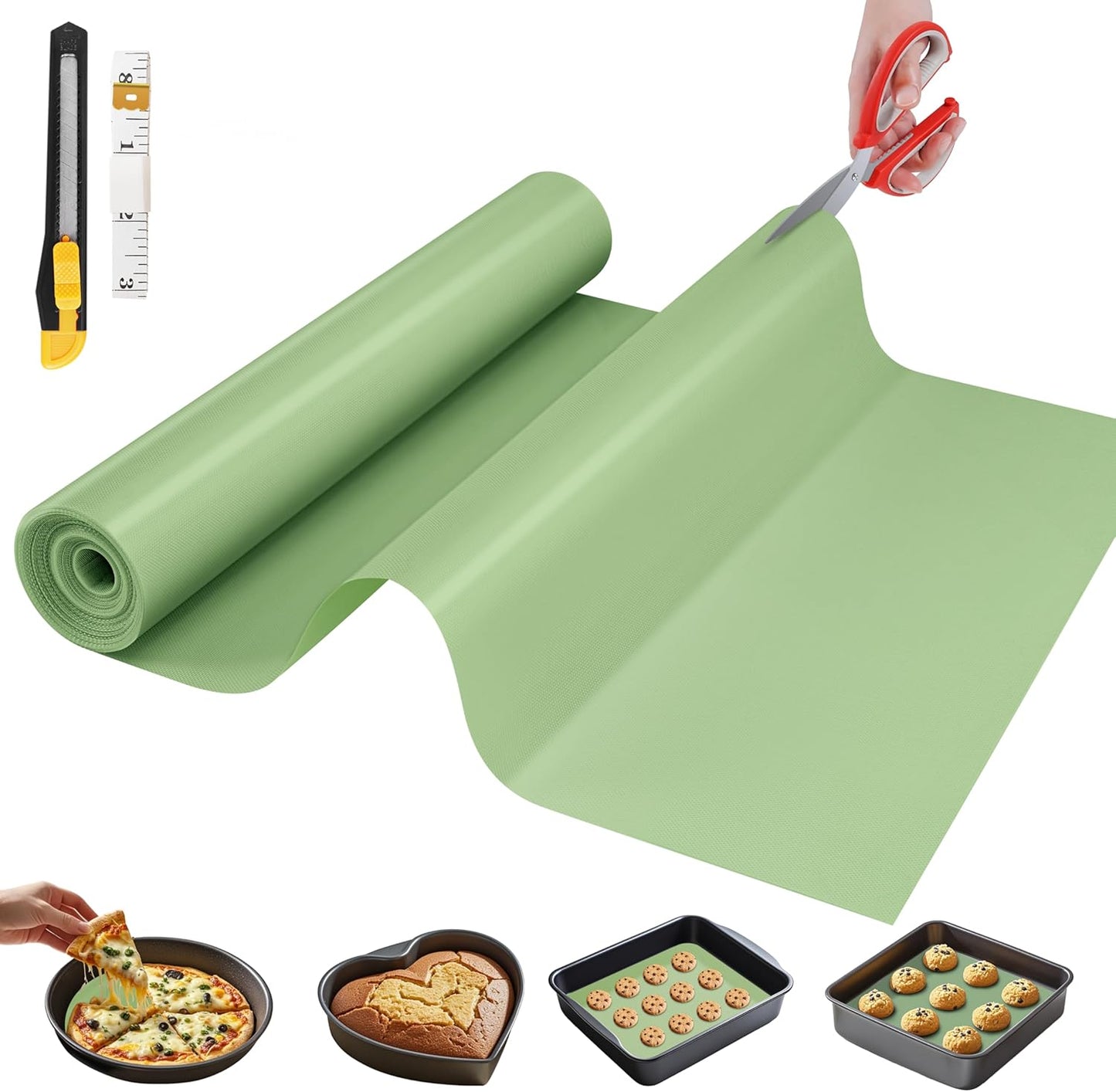 Silicone Baking Mat, 24 IN x 6 FT Free Cutting Baking Sheet,Non-Stick Reusable Dough & Pastry Mat,Non-Slip Silicone Mat Roll for Air Fryer Liner,Freeze Dryer,Oven Baking Pan,Kitchen Counter