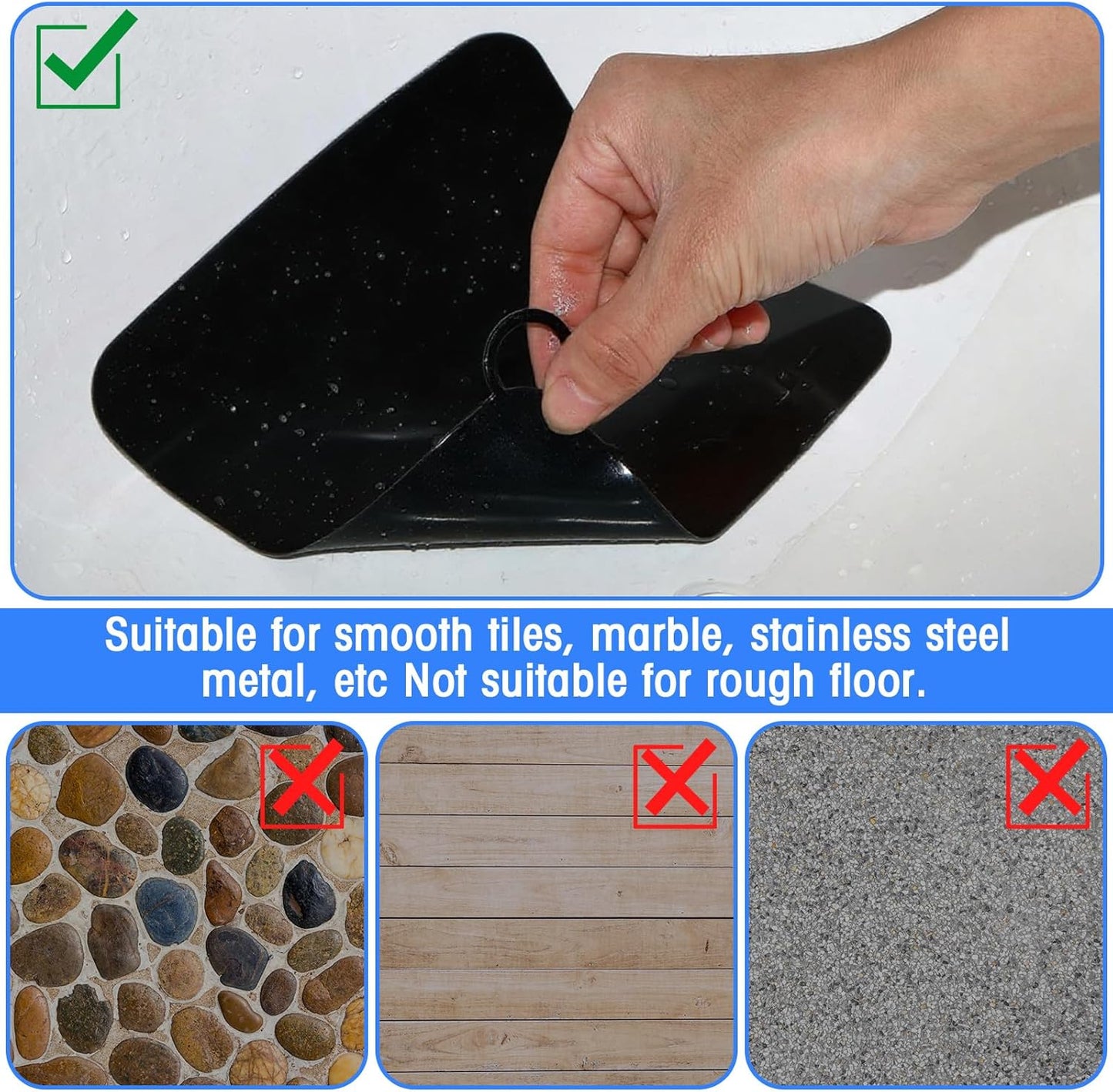 Yinkin 6 Pcs Drain Covers to Keep Bugs Out Silicone Shower Floor Tub Stoppers Bathtub Drain Stoppers Sewer Anti-Odor Mats Deodorizing Plugs for Bathroom(6 x 6 Inch,Square,Black)