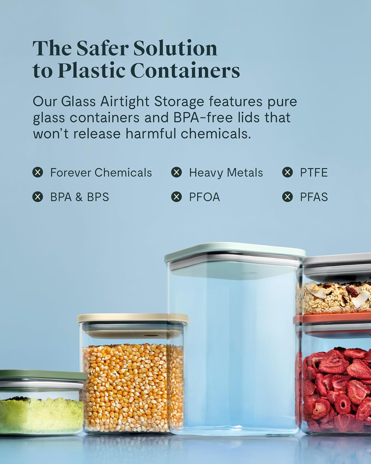 Caraway 14-Piece Glass Airtight Food Storage Containers with Lids – Non-Toxic, BPA-Free Kitchen Storage Containers – Stackable, Space-Saving Airtight Containers for Dry Goods and More - Cream