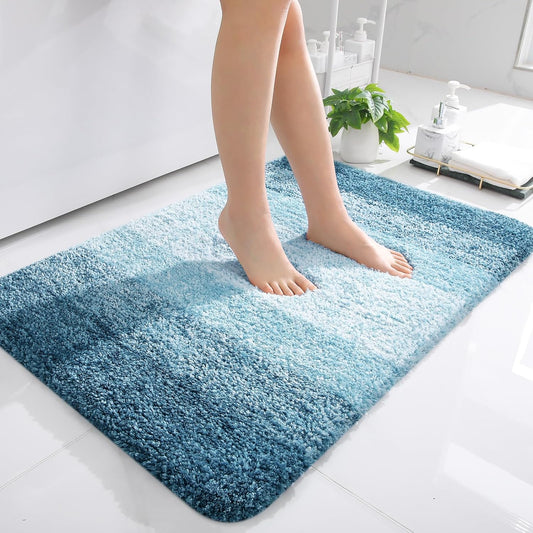 OLANLY Bathroom Rug Mat 36x24, Extra Soft and Absorbent Microfiber Bath Rugs, Non-Slip Plush Shaggy Bath Carpet, Machine Wash Dry, Bath Mats for Bathroom Floor, Tub and Shower, Peacock Blue
