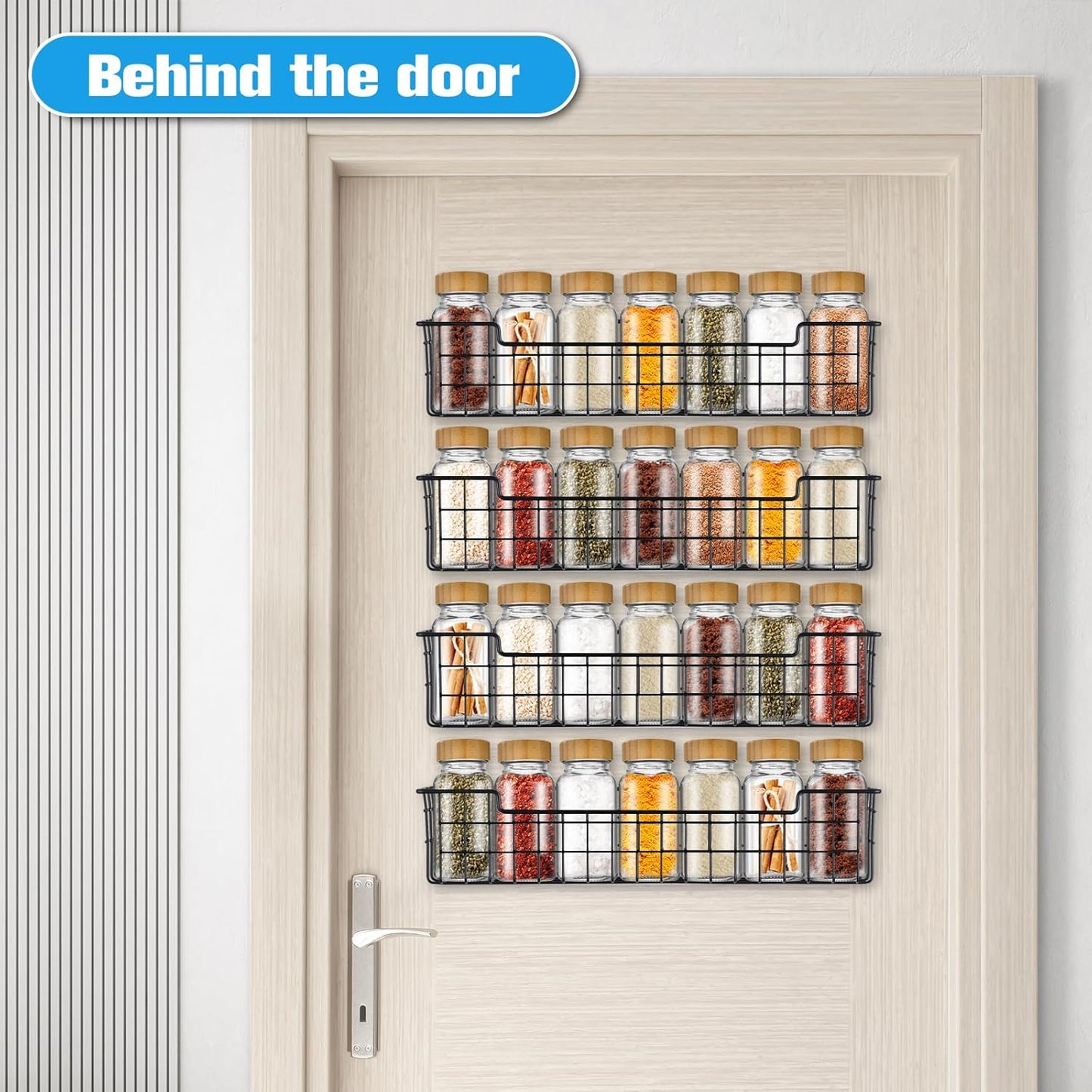 Spice Rack Organizer Wall Mount, Spice Organization Storage Shelf for Cabinet Door, 2 Packs Wall Spice Rack Saving Space for Kitchen, Black