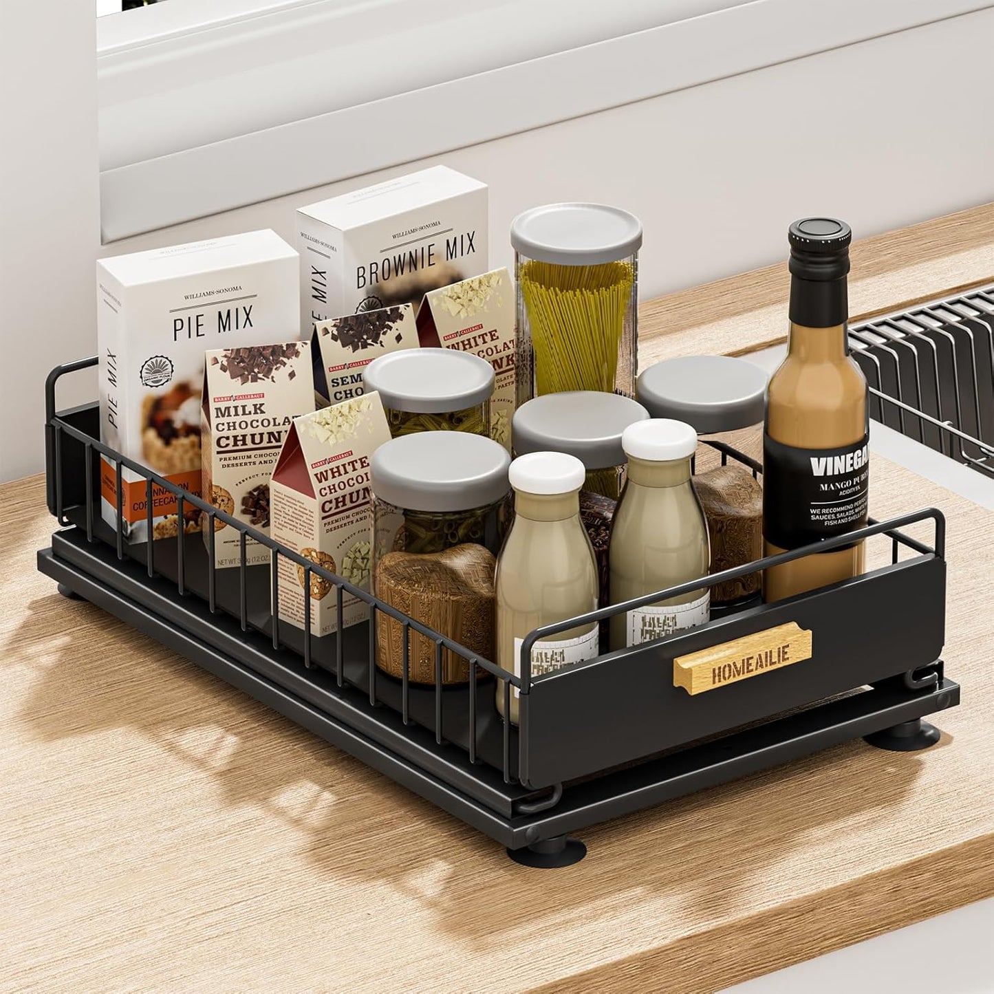 Under Sink Organizer, Single Tier Metal Pull Out Sliding Drawer Shelf for Kitchen Bathroom Cabinet Storage, Sturdy Rack – Black