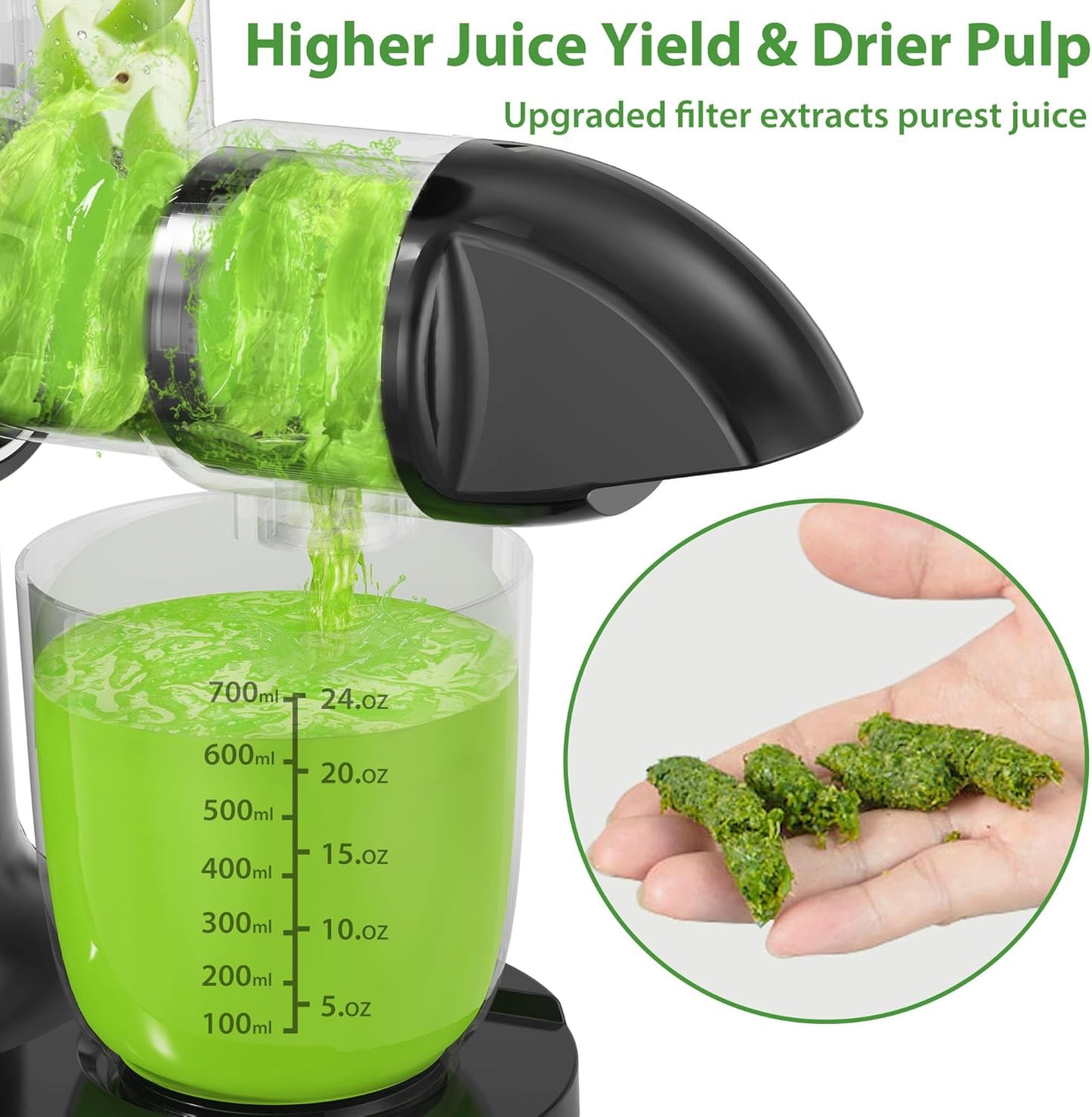Aeitto Juicer Machines with Soft & Hard Modes, Quiet Motor, Reverse Function, Juicer Machines Vegetable and Fruit, Cold Press Juicer, Easy to Clean with Brush