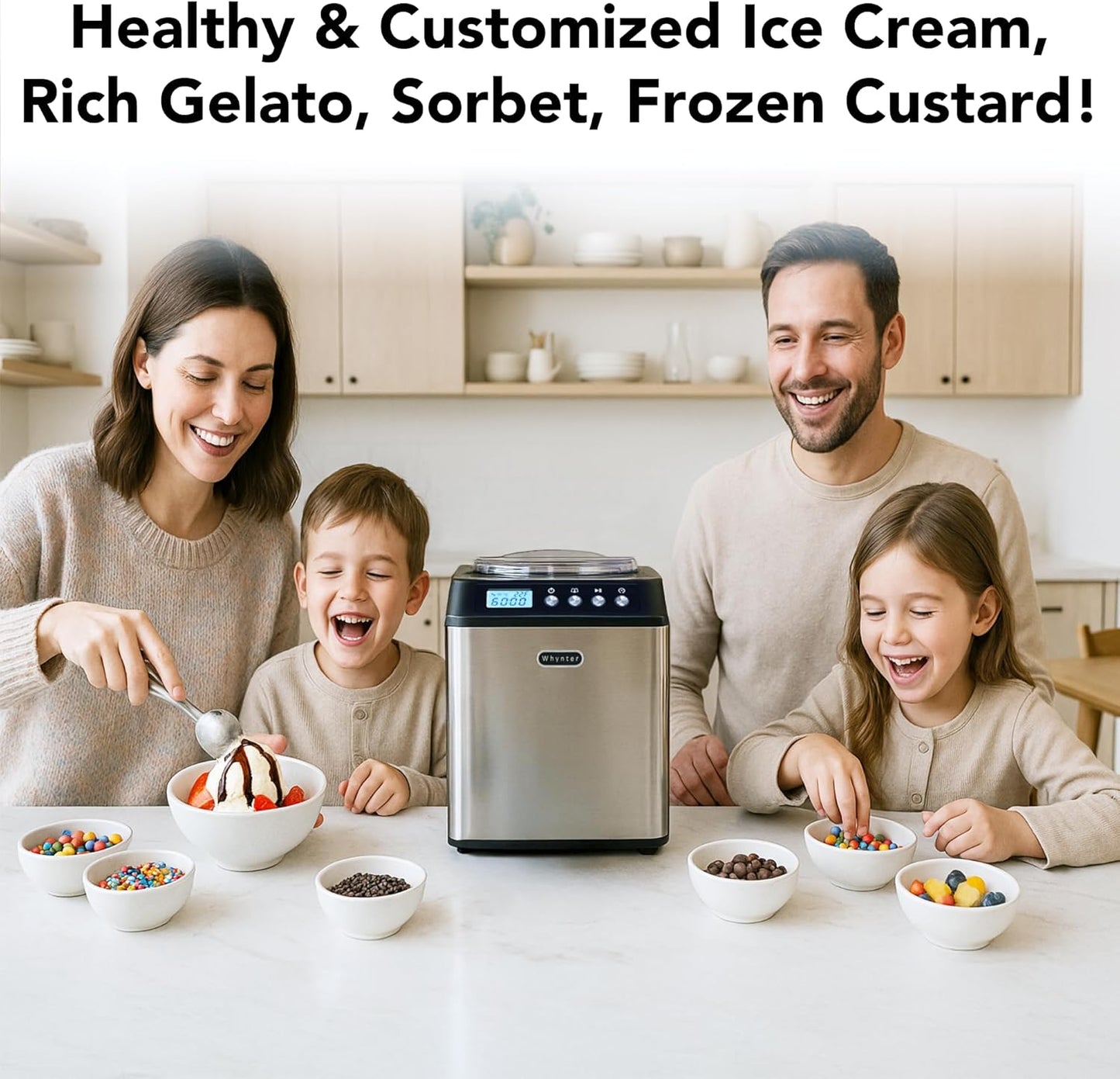 Whynter Ice Cream Maker Machine Automatic 2.1 Qt. Upright with Built-In Compressor, LCD Digital Display & Timer, No Pre-Freezing, ICM-201SB, Stainless Steel