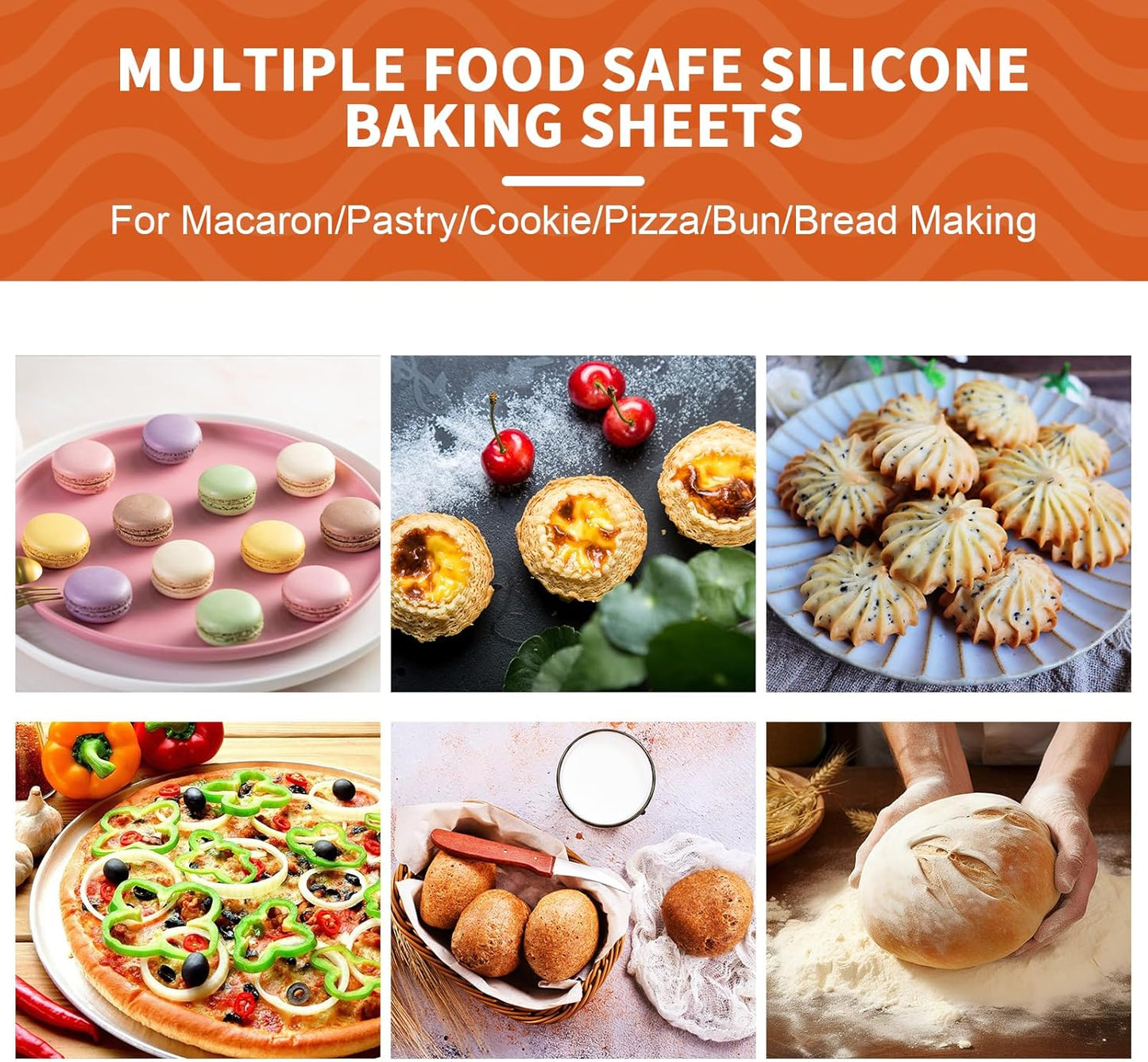 KitchenRaku 2-Pack Silicone Baking Mat, 16.5"x11.6" Reusable Silicone Baking Sheets for Oven, BPA Free Nonstick Bakeware Mats for Cookies, Macarons, Bread and Pastry