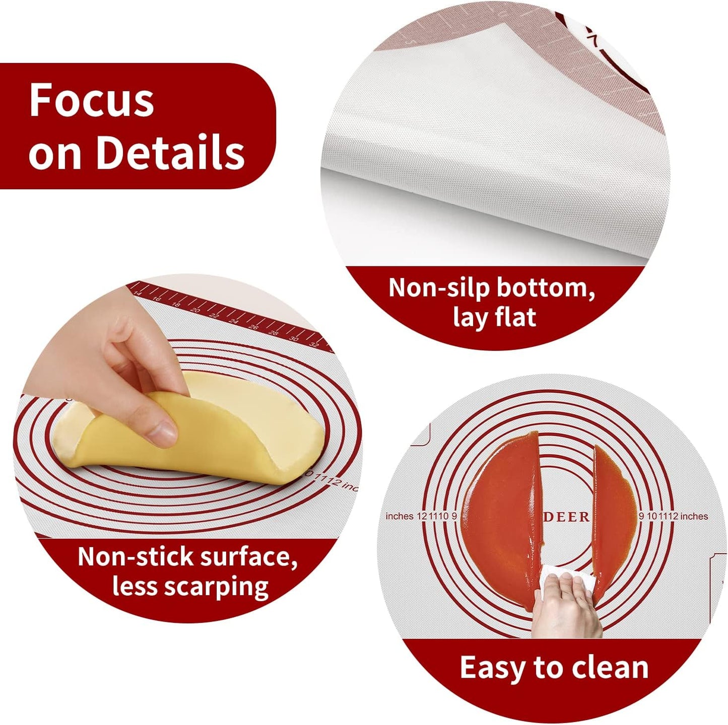 Non Stick Pastry Mat for Rolling Dough Fondant Pie Crust, Macaron Silicone Baking Mat for Mat Extra Large Silicone Mats for Baking Cookie Cakes Pizza Candy Bread