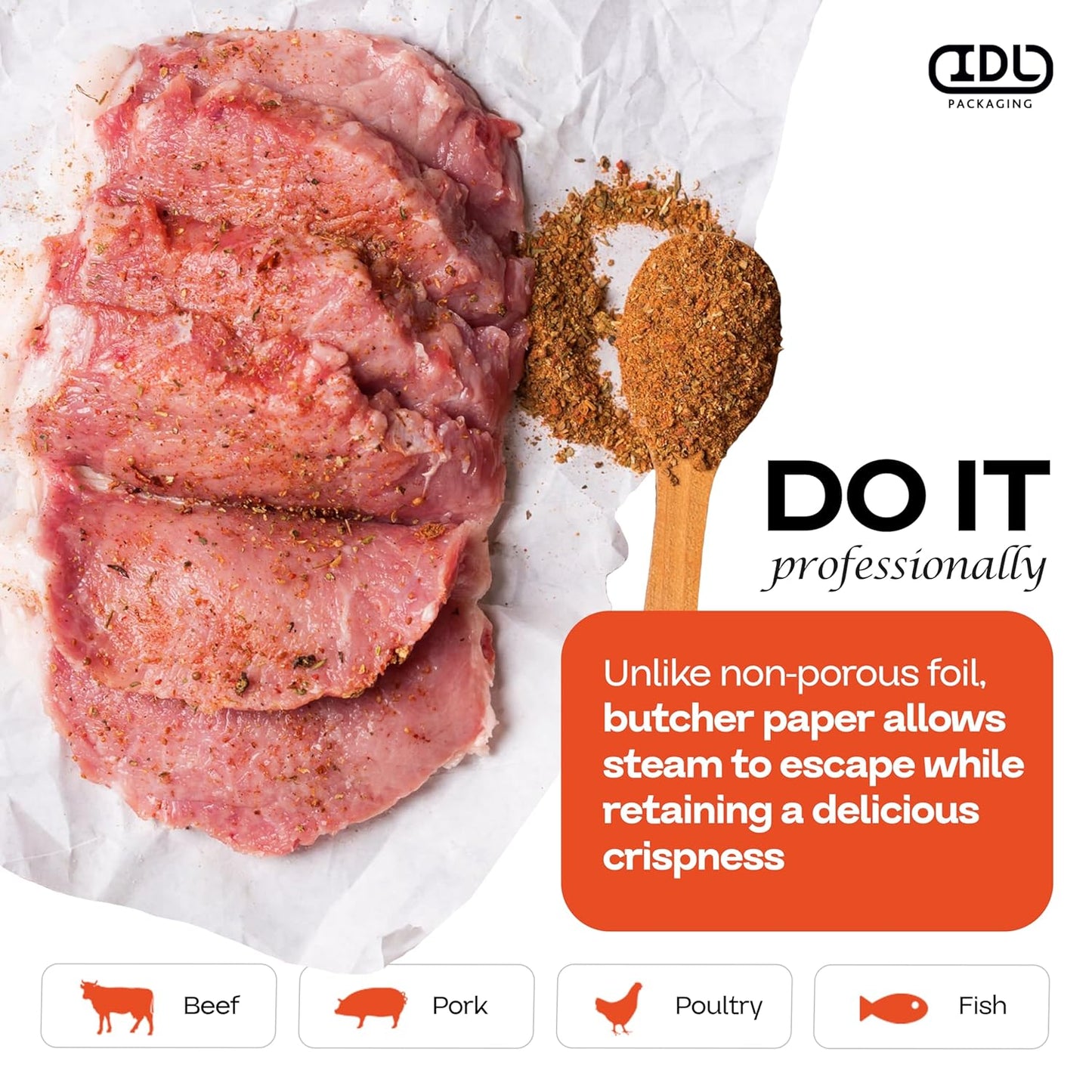 White Butcher Paper 24" x 12000" (1000 feet) - USA-Made Natural Butcher Paper Roll for Meat and Fish - Uncoated, Unwaxed & Food-Grade Material for Smoking, Grilling & Barbecue by IDL Packaging