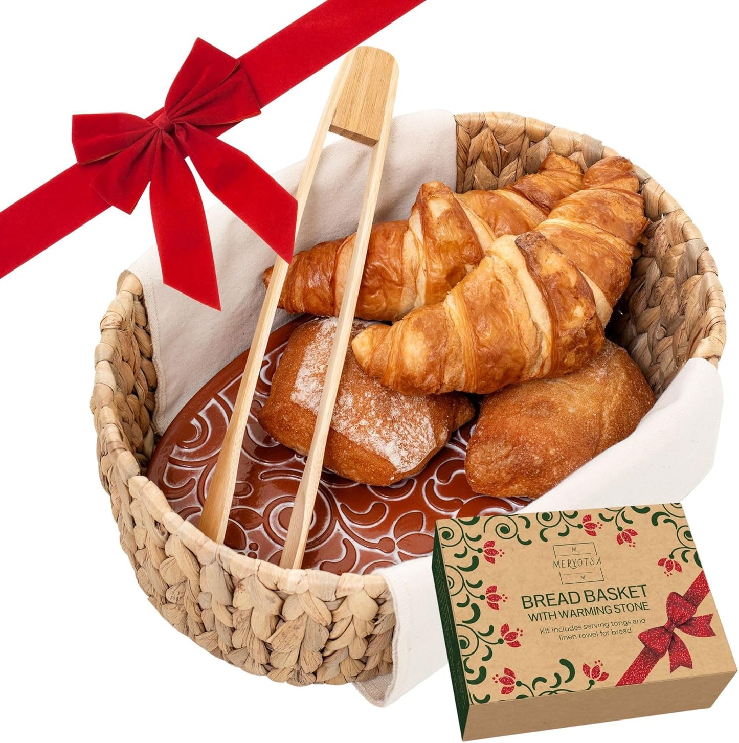 Bread Warmer Basket with Stone - Tortilla Warmer - Bread Baskets for Serving- 11.8x9x4.72 Inches - House Warming Gifts