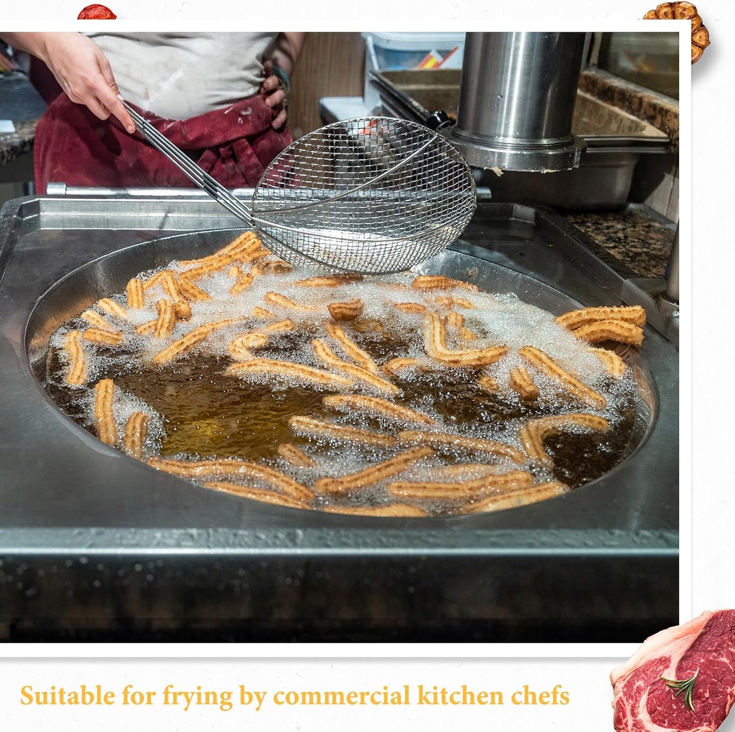 Baderke 2 Pcs 36 Inch Round Plated Wire Skimmer Stainless Steel Food Strainer Spoon Mesh Stirring Fryer Skimmer with Long Handle for Kitchen Fried Food Cooking Straining Frying