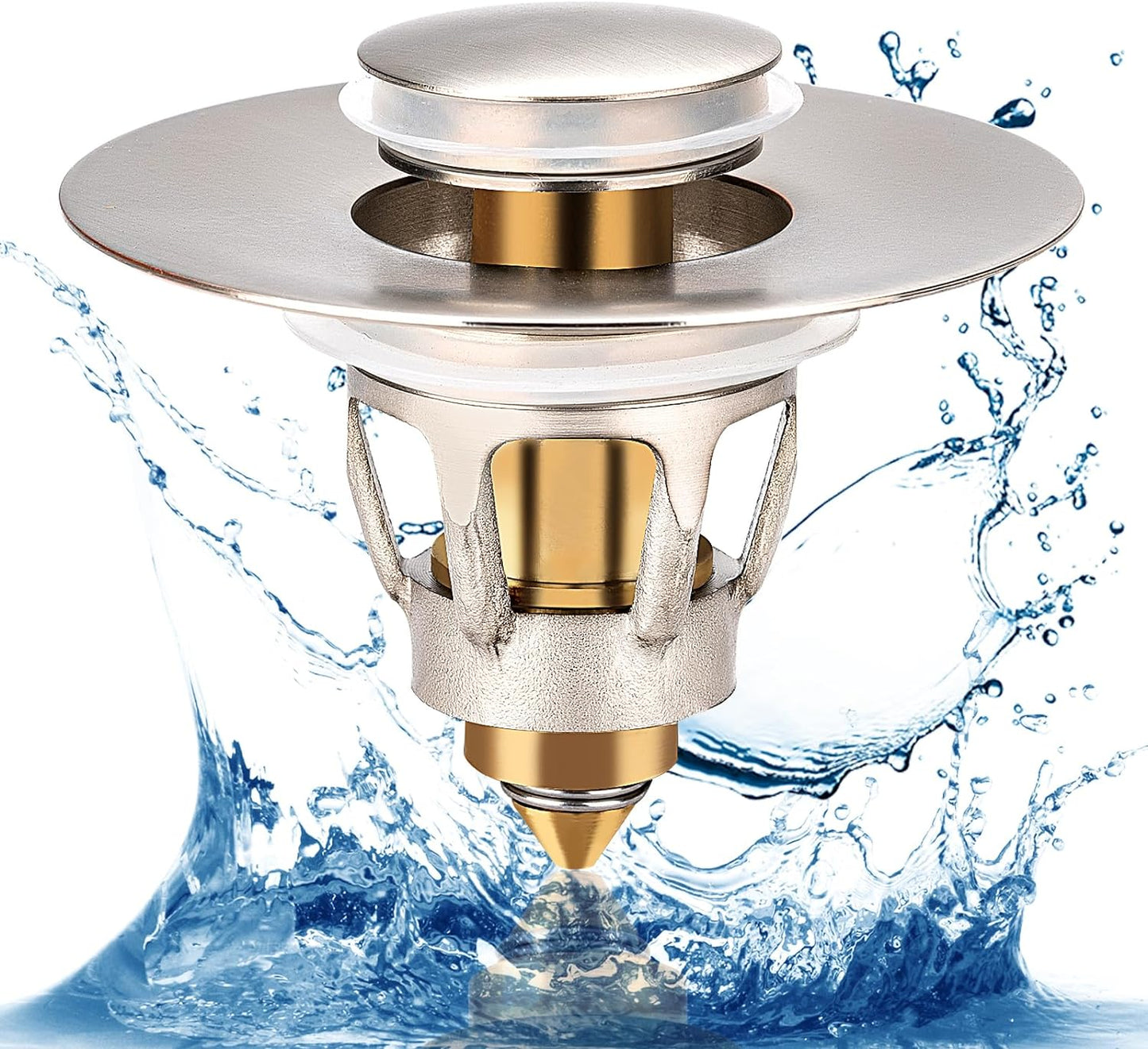 Three colors Brushed Nickel Bathroom Sink Stopper, 1.1-1.5" Bathroom Sink Drain Strainer, Universal WashBasin Pop Up Drain Stopper, Bounce Core Push Type Sink Plug, Anti-Clogging (1PCS)