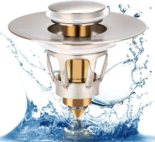 Three colors Brushed Nickel Bathroom Sink Stopper, 1.1-1.5" Bathroom Sink Drain Strainer, Universal WashBasin Pop Up Drain Stopper, Bounce Core Push Type Sink Plug, Anti-Clogging (1PCS)