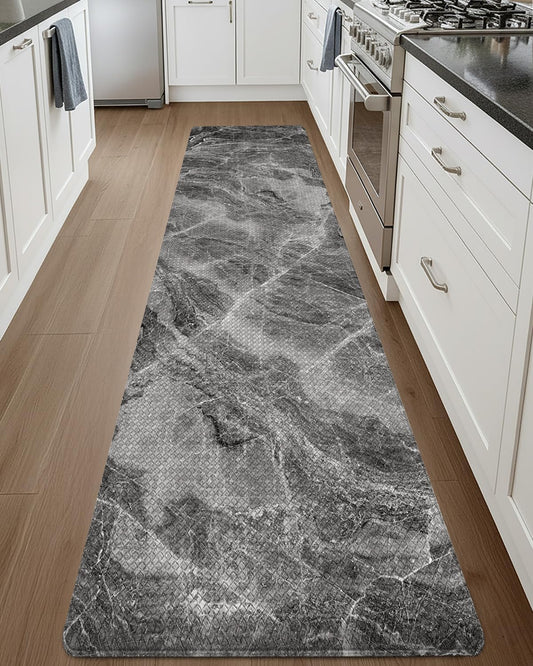 DEXI Kitchen Floor Mats Cushioned Anti Fatigue, 23x86 Large Long Standing Comfort Runner Rug Waterproof, Marble Memory Foam Padded for Front Sink Laundry, Dark Grey