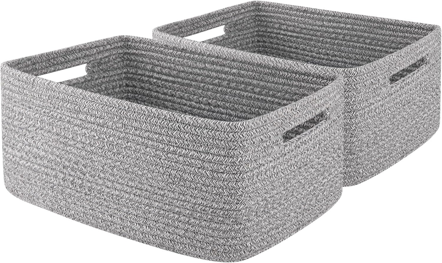 OIAHOMY Storage Basket for Shelves, Closet Cube Storage Bins Baskets for Clothes Blanket Towels, Baby Nursery, Toy Baskets Box, Woven Rope Basket, 15.75*11.81*7.09 IN, 2 Packs Grey