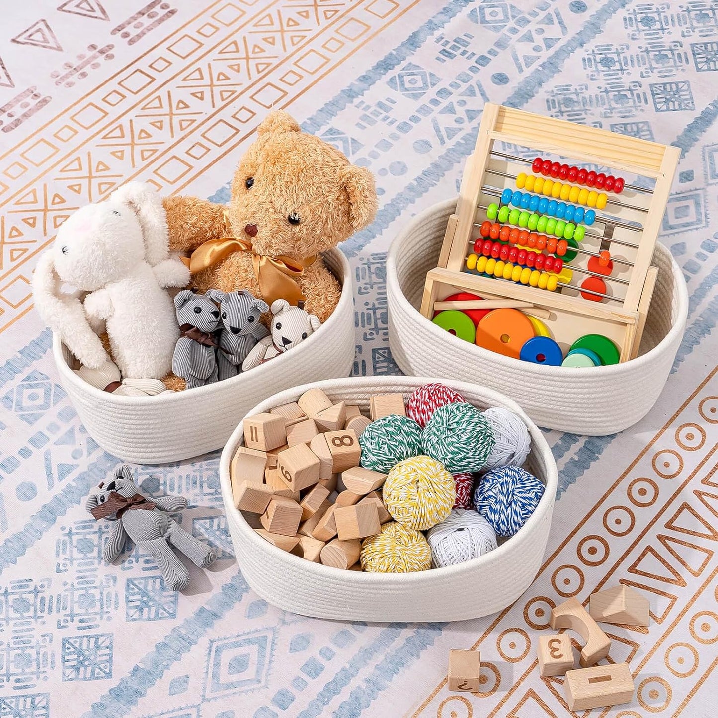 CubesLand Cube Shelf Closet Storage Baskets Bins,Woven Basket for Organizing/Storage,Long-lasting &Skin-friendly Toy Storage Basket Bin,Stylish Room Decor Basket,Off White Cotton Rope Basket 2 Packs