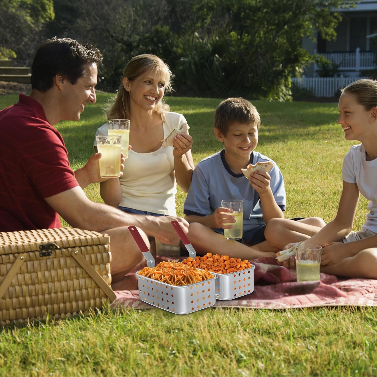 FireRiot 18QT Aluminum Deep Fryer Pot with Baskets & Heat-Resistant Silicone Handles - Lightweight & Durable Fish Fryers Outdoor Cooking - Rectangular Fish Fryer Basket for Outdoor Fryer