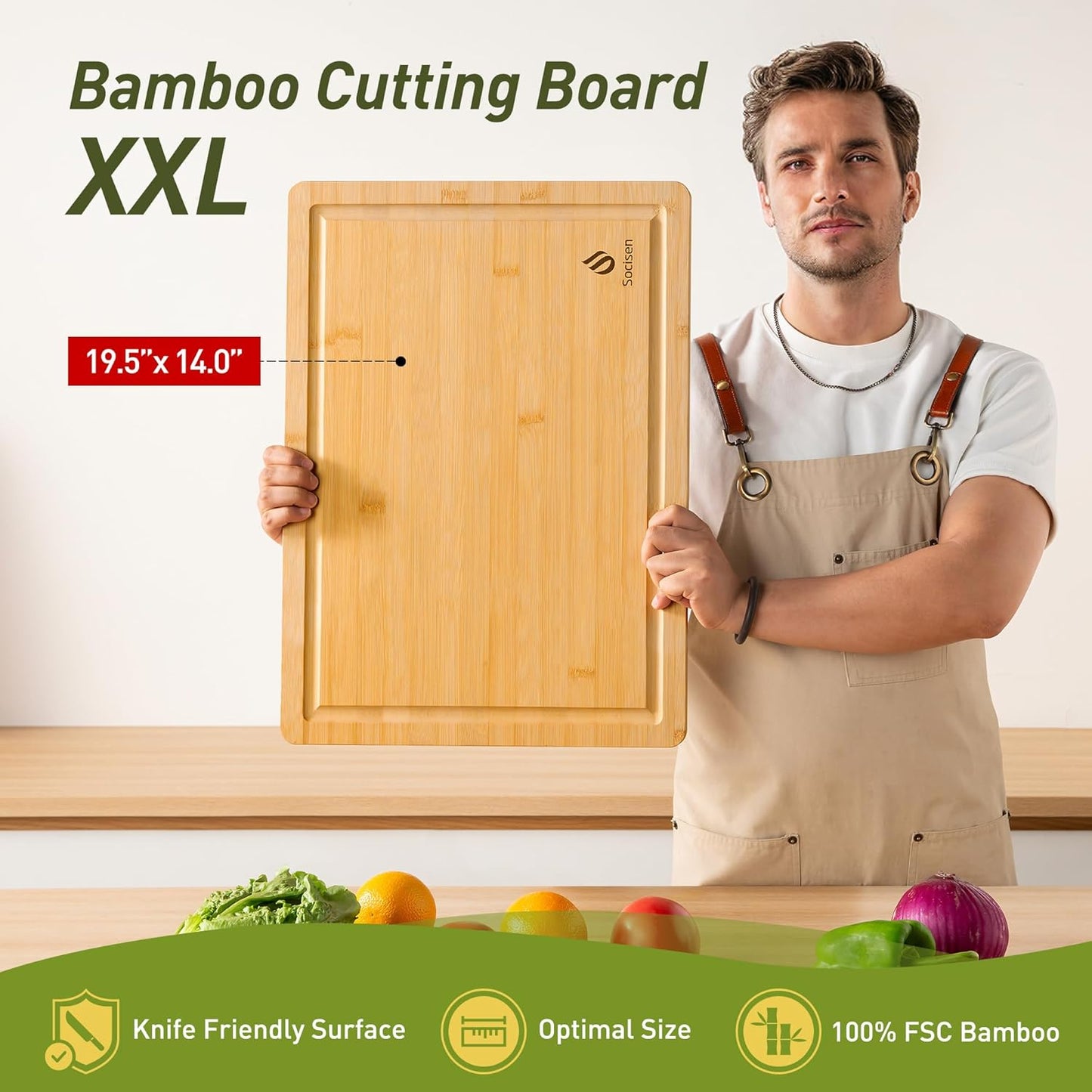 Extra Large Charcuterie Bamboo Board Non Slip Feet Over Sink Wooden Cutting Chopping Board Butcher Block Nice Solid Thick Juice Groove Big Xl XXl xlarge Hardwood Kitchen Counter Organic Meat BBQ Kit