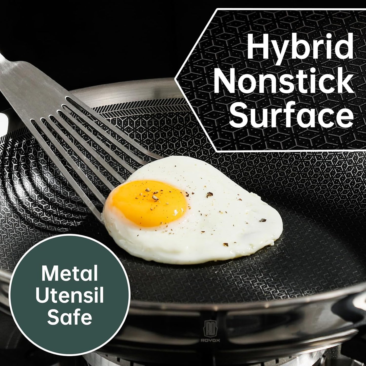 ROYDX New Model Hybrid Nonstick Cookware Set 19-Piece Stainless Steel Pots and Pans Set with Removable Handles, Save Space,Dishwasher and Oven Safe, Induction Ready, Compatible with All Cooktops