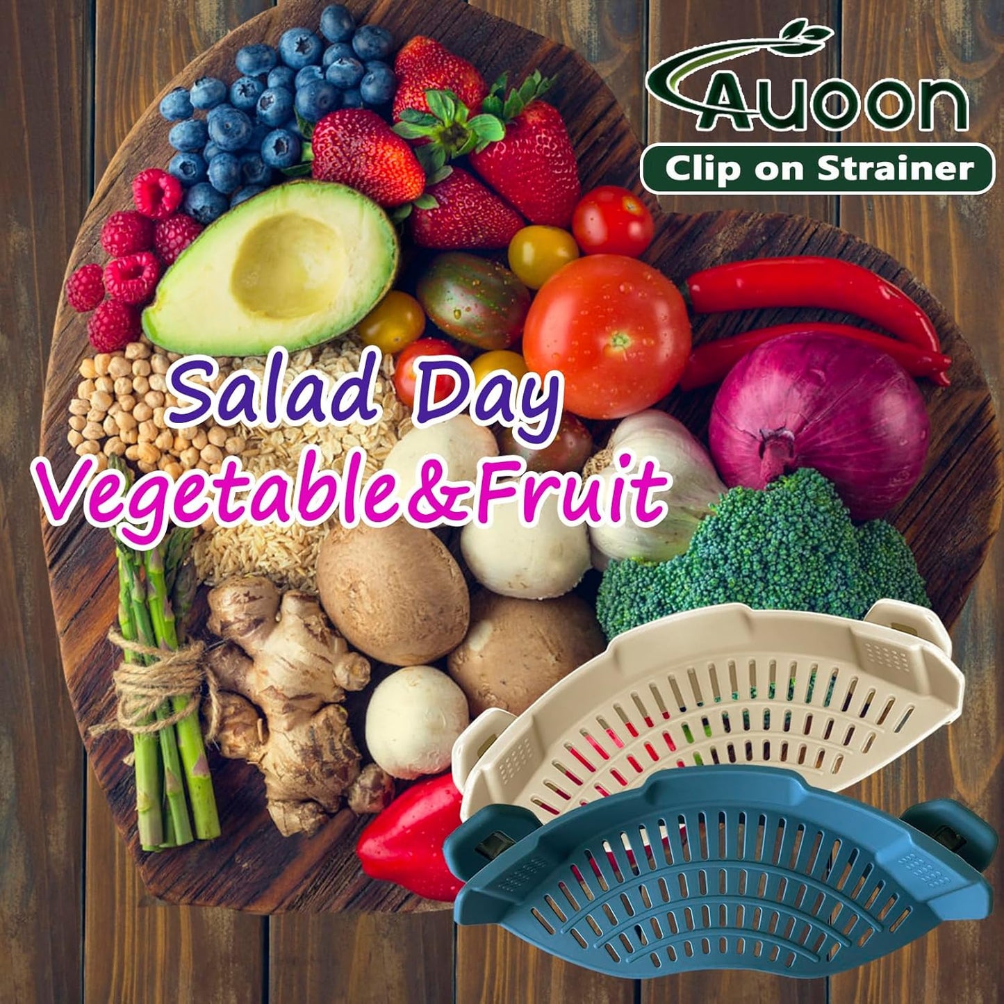 AUOON Clip On Strainer Silicone for All Pots and Pans, Pasta Strainer Clip on Food Strainer for Meat Vegetables Fruit Silicone Kitchen Colander (Fog Blue)