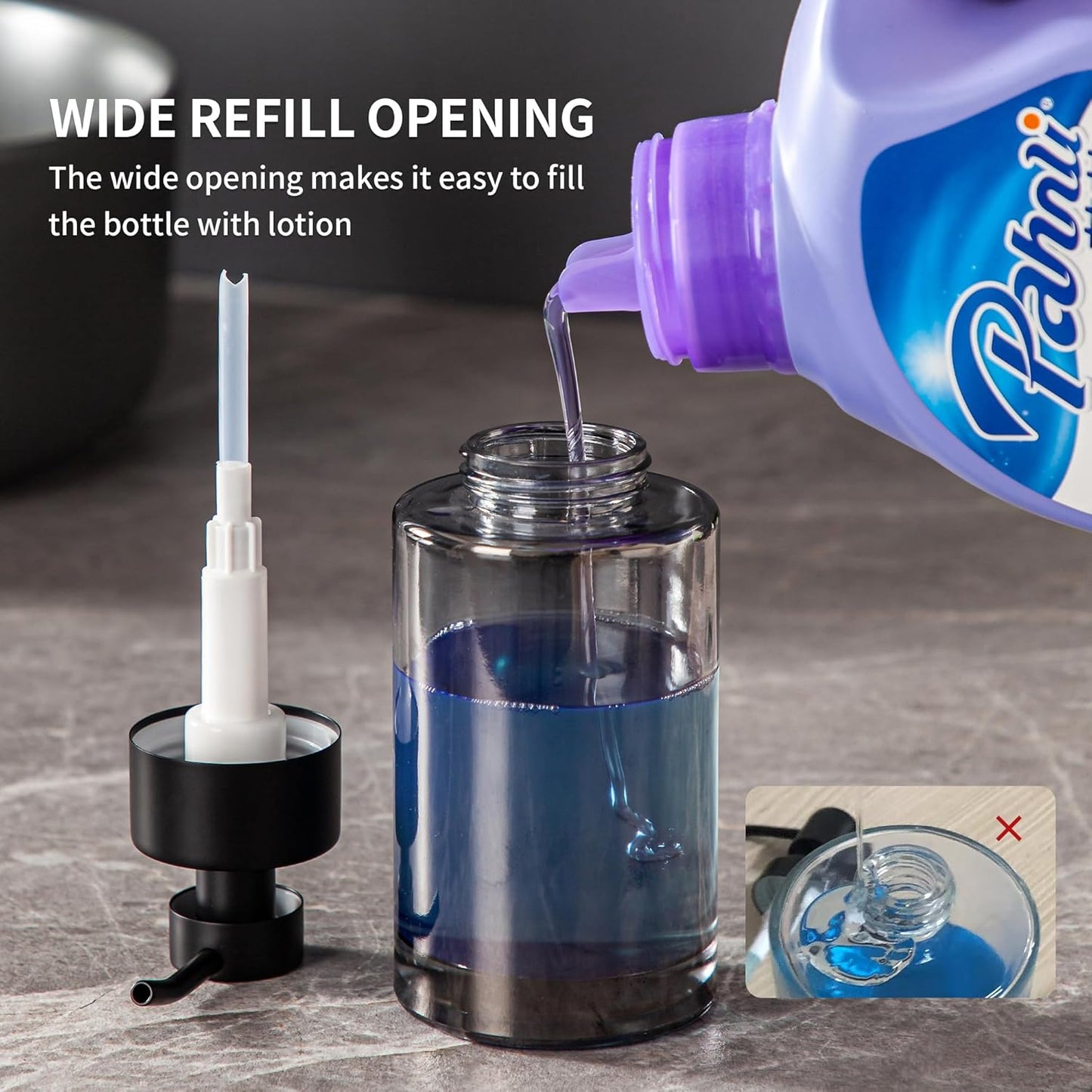 Enra Foaming Soap Dispenser, 12oz Black Thick Glass Bathroom and Kitchen Soap Dispenser with Stainless Steel Pump