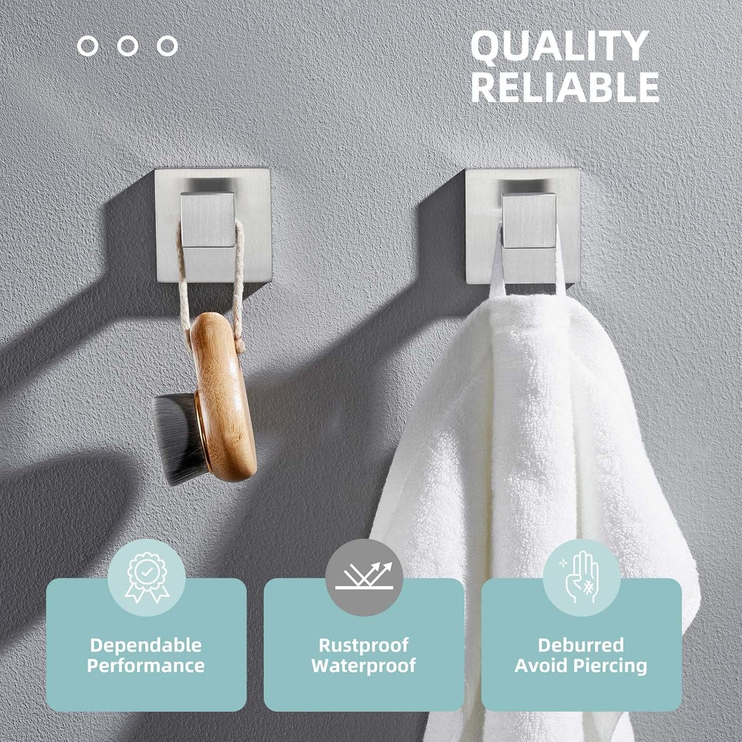 Angle Simple Towel Hooks for Bathroom, SUS 304 Stainless Steel Robe Coat Hooks for Wall, Brushed Nickel, 2 Pack