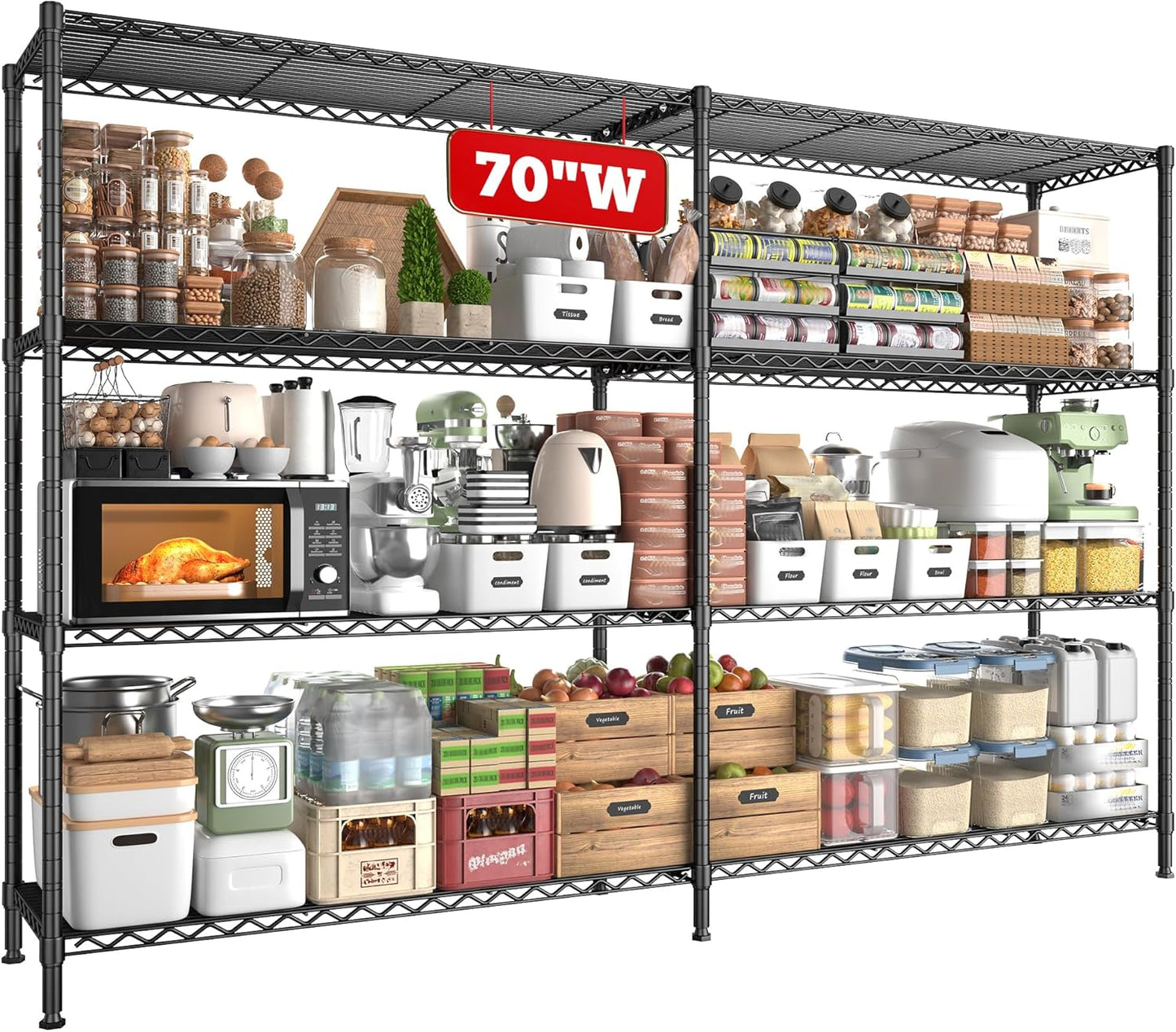 REIBII 70"W Metal Shelving, Storage Shelves 4-tier Wire Shelving Unit Load 1240LBS Metal Shelves for Storage Adjustable Shelving Rack for Pantry Kitchen Commercial school Garage 70"W*15.8"D*62.9"H