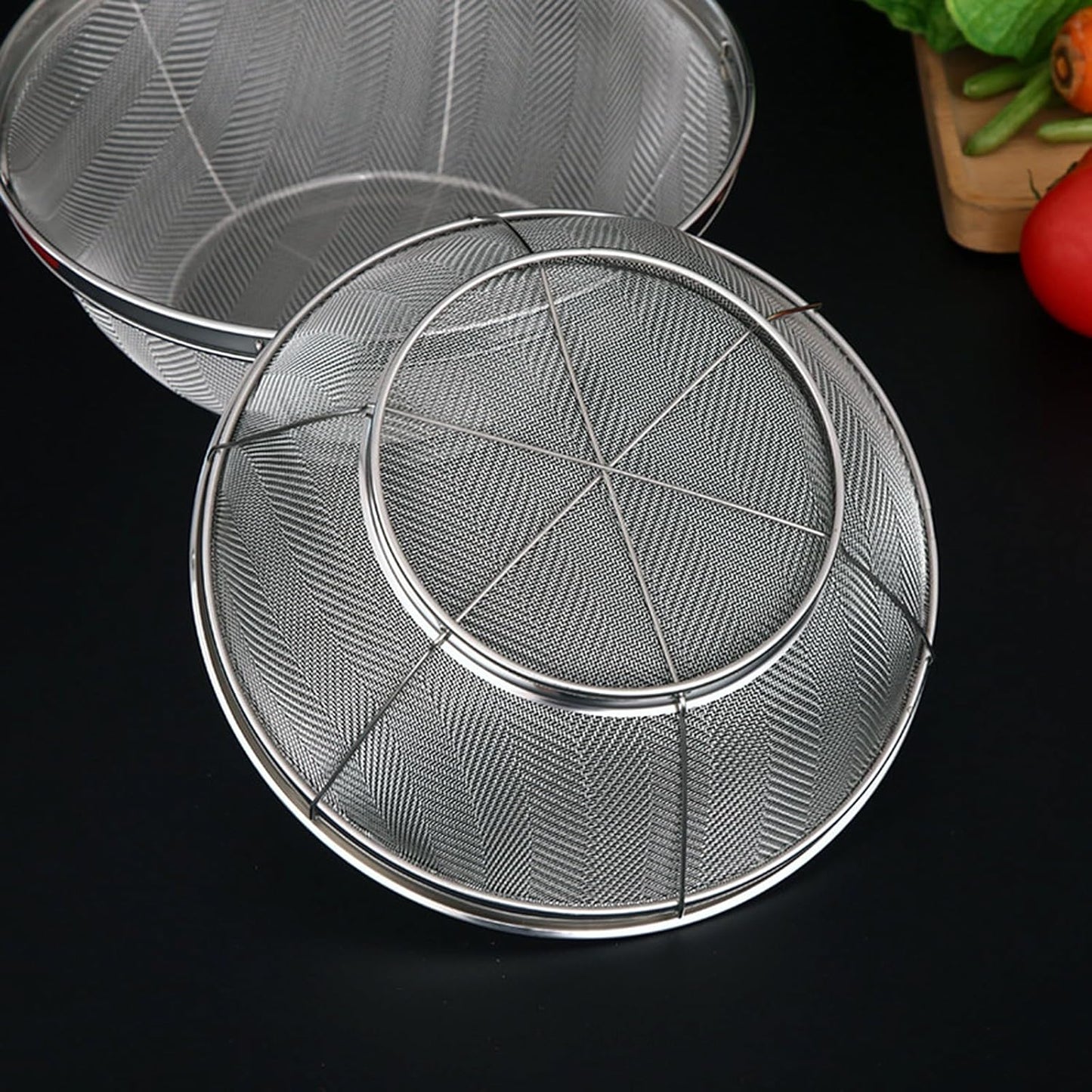 Fine Mesh Strainer for Kitchen, Stainless Steel Colander Bowl for Pasta, Rice, Fruit, Metal Net Baskets with Resting Base - Strain, Drain, Rinse