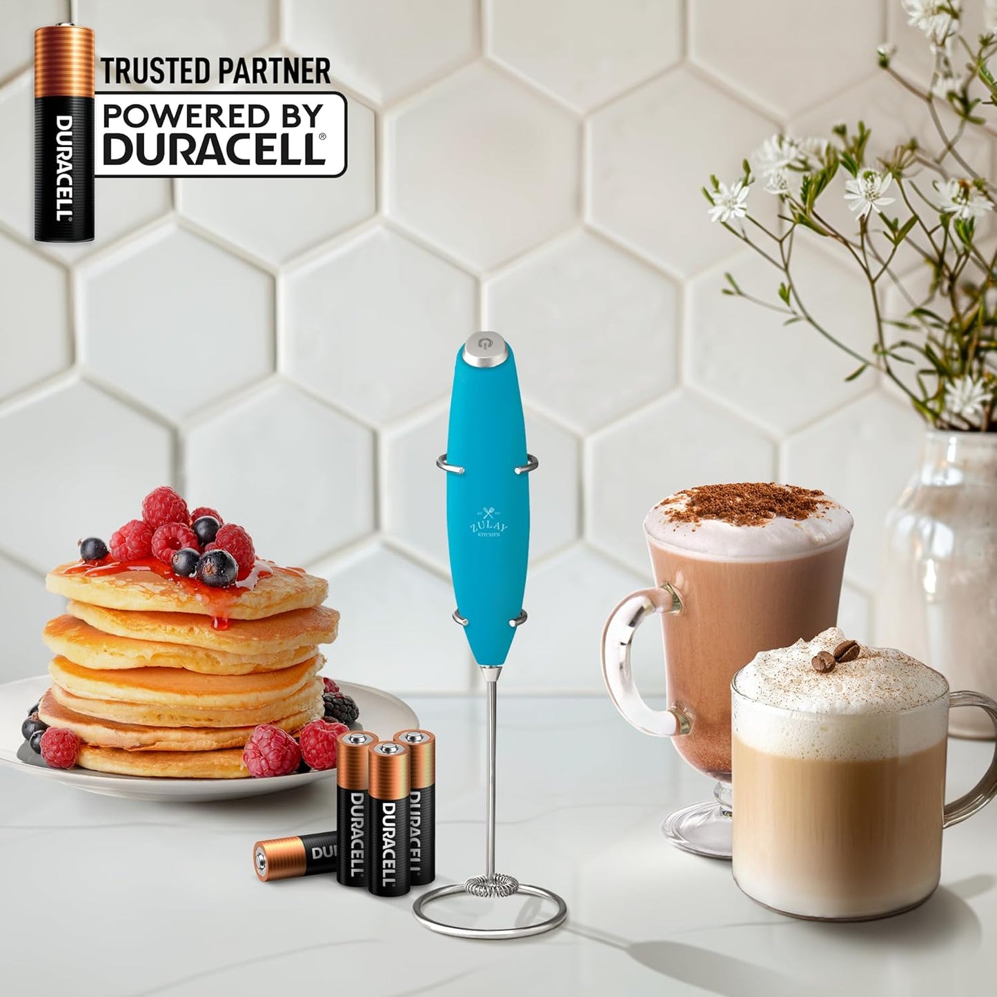 Zulay Powerful Milk Frother Handheld Foam Maker for Lattes - Whisk Drink Mixer for Coffee, Mini Foamer for Cappuccino, Frappe, Matcha, Hot Chocolate by Milk Boss (Teal)