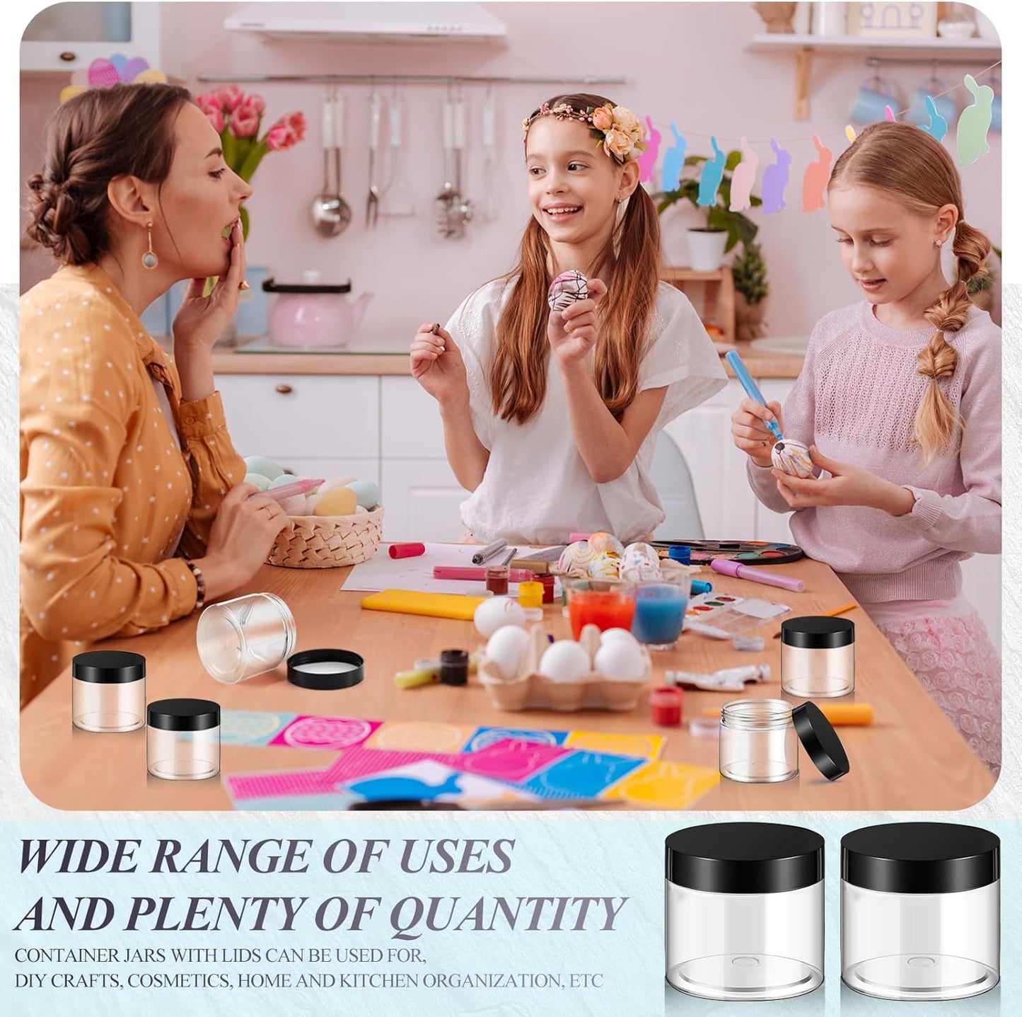 SATINIOR 6 Pack 32 oz Plastic Jars Containers with Lids Wide-mouth Refillable Leakproof Reusable Round Empty Jars for Travel Cosmetic Dry Food Spice Cookie Candy Home Kitchen Organizing(Black)