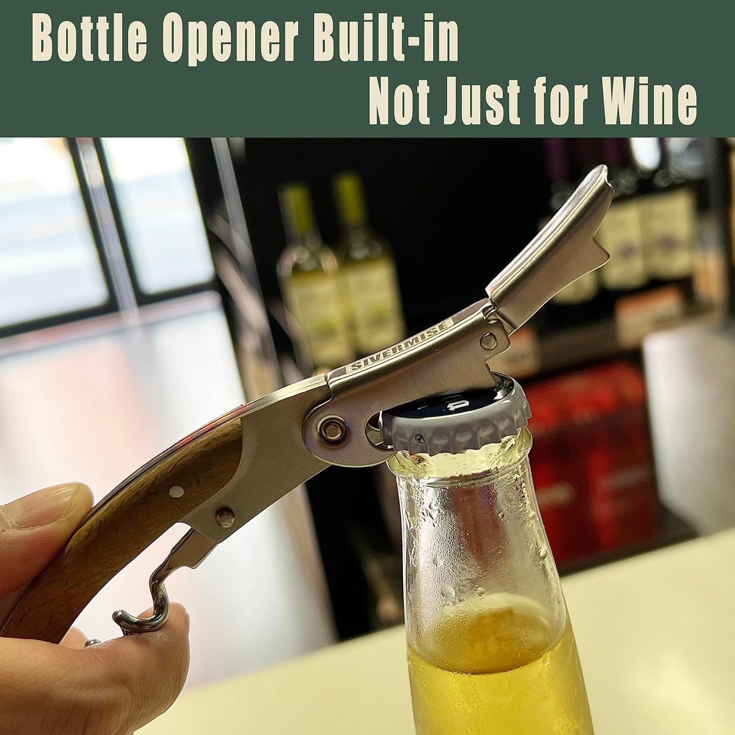 Wine Opener, Bottle Opener, Wine Key, Waiter Corkscrew, Oak Wood Handle