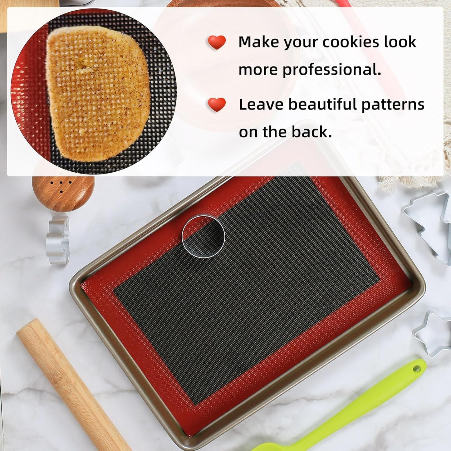 Perforated Silicone Baking Mats for Quarter Sheet, 2 Pcs Non-Stick Eclair Baking Mats for 9x13 Cookie Sheet, Reusable Baking Sheet Liners Compatible with Nordic Ware Naturals Quarter Sheet