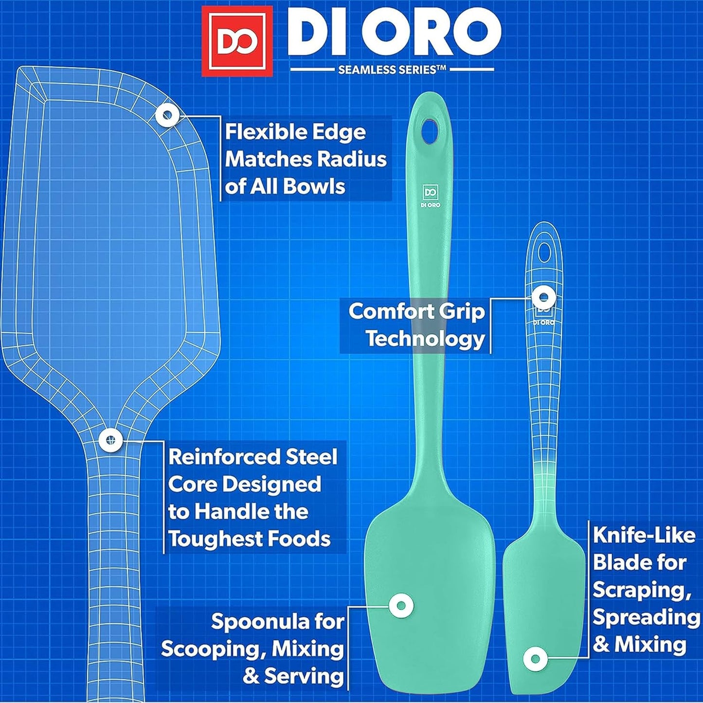 DI ORO Silicone Spatula Set - Rubber Kitchen Spatulas for Baking, Cooking, & Mixing - 600°F Heat-Resistant & BPA Free Silicone Scraper Spatulas for Nonstick Cookware - Dishwasher Safe (4pc, Mint)