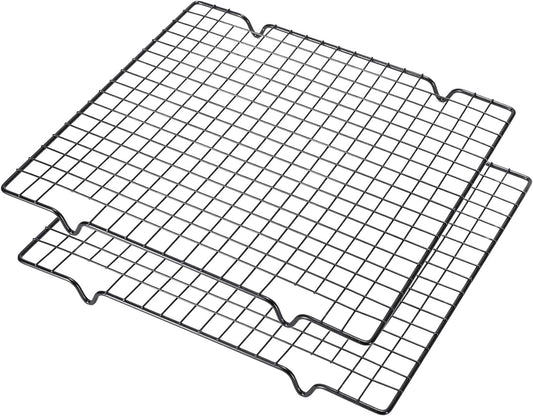 Lamoutor 2Pcs Metal Kitchen Baking Cooling Rack Square Wire Cooling Rack for Cake and Meat 10 x 11 inches (Black)