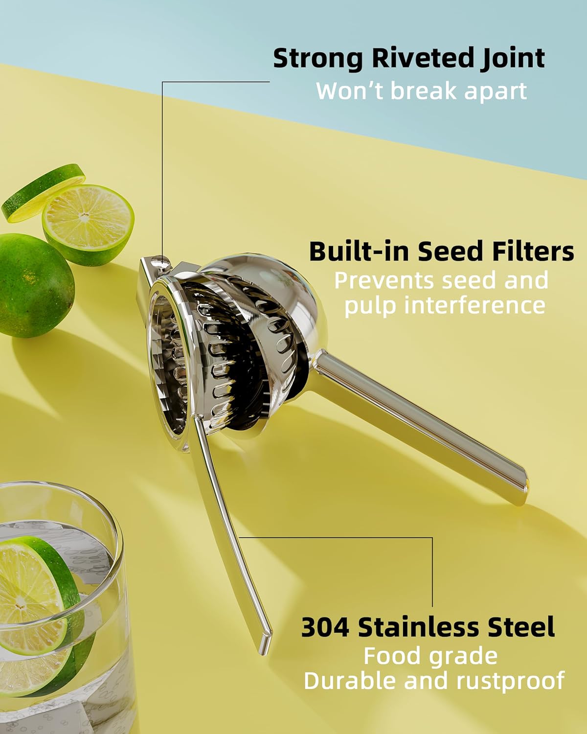 Lemon Squeezer Stainless Steel - Heavy Duty Solid Metal Squeezer Bowl - Large Manual Citrus Press Juicer and Lime Squeezer - 2 in 1 hand Juicer - Store Juice -No Splashing (Silver)