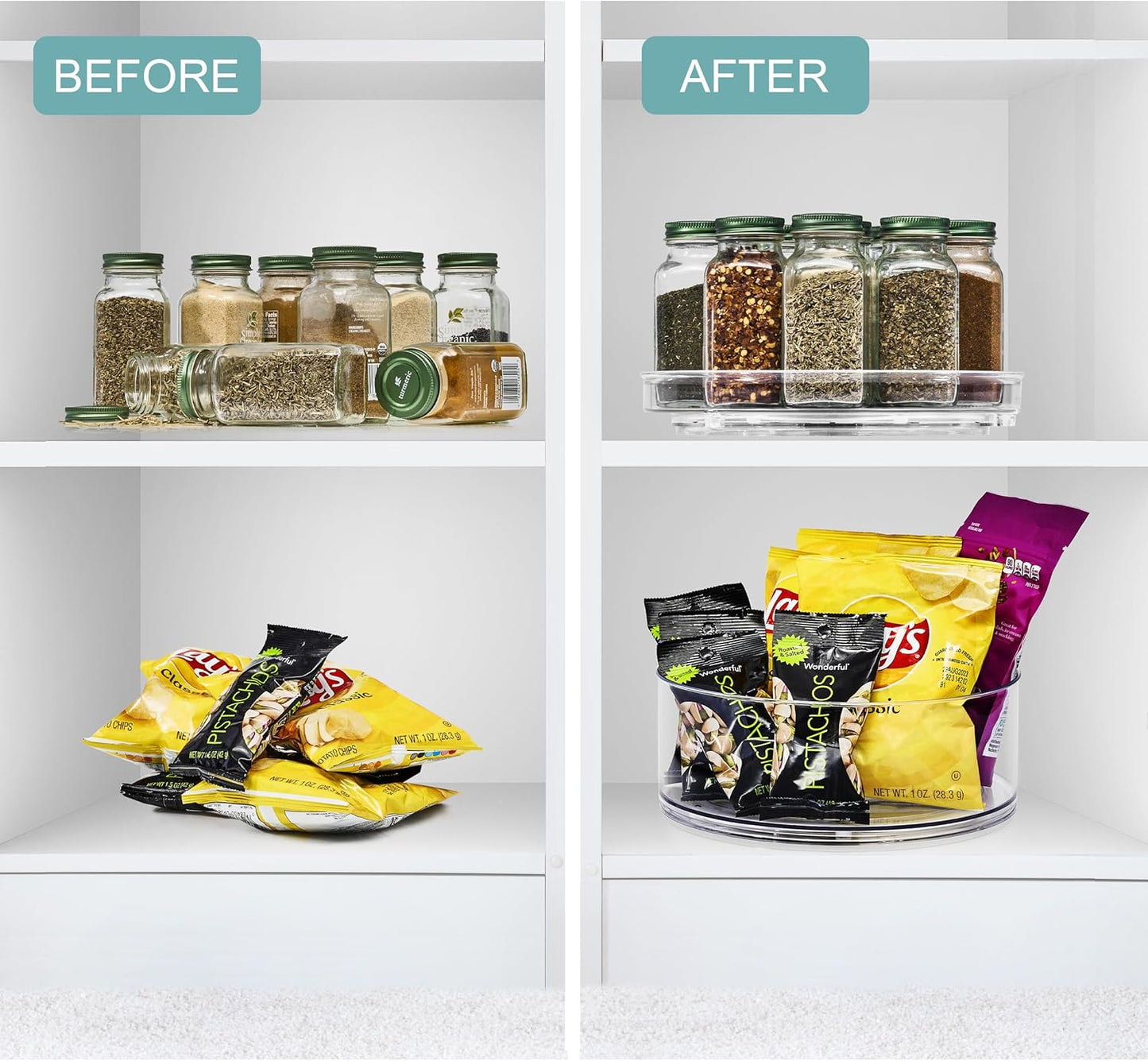 Sorbus 9 Inch Clear Lazy Susan Organizer Set, 2 Flat Turntable Organizer for Spice Organization for Cabinet, 1 Tall Lazy Susan for Kitchen, Home, Office, Closet, Classroom, Laundry Room Organization