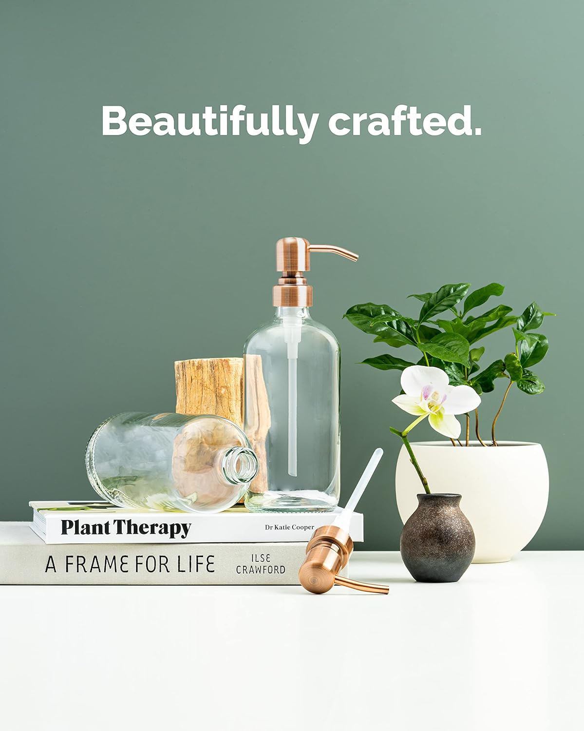 Vine Creations Clear Glass Soap Dispenser, 2 Pack Kitchen Soap Dispenser Set with Stainless Steel Pump, 16 oz Dish Soap and Hand Soap Dispensers for Bathroom with Waterproof Labels