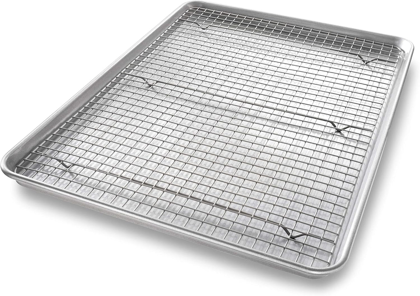 USA Pan 1607CR Bakeware Extra Large Sheet Baking Pan and Bakeable Nonstick Cooling Rack Set, XL, Metal