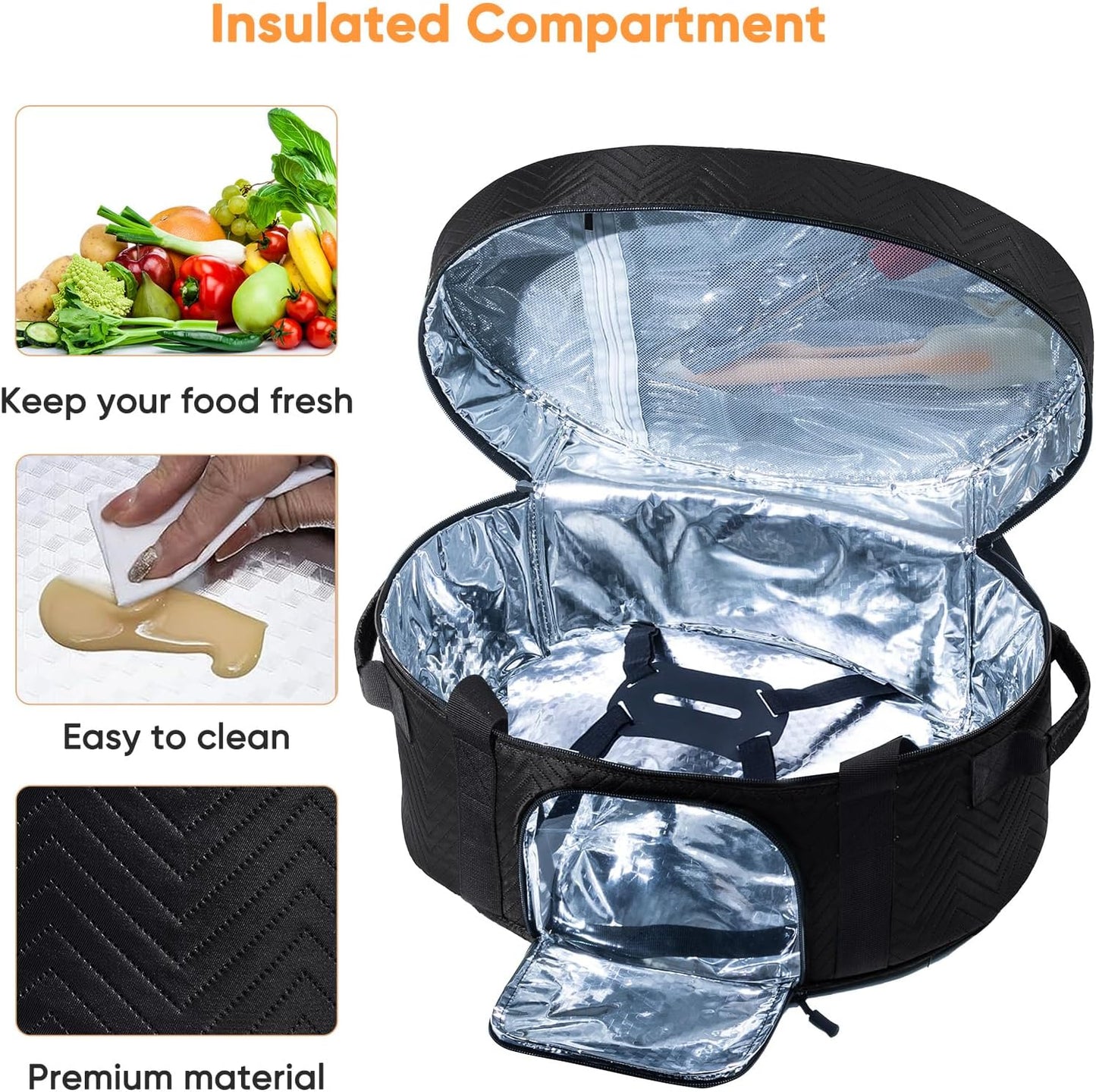 Insulated Slow Cooker Carrying Bag for 6-8 Quart CrockPot and Hamilton Beach Slow Cooker with See-thought Window, Portable Carrier Case with Adjustable Band and Accessory Pocket
